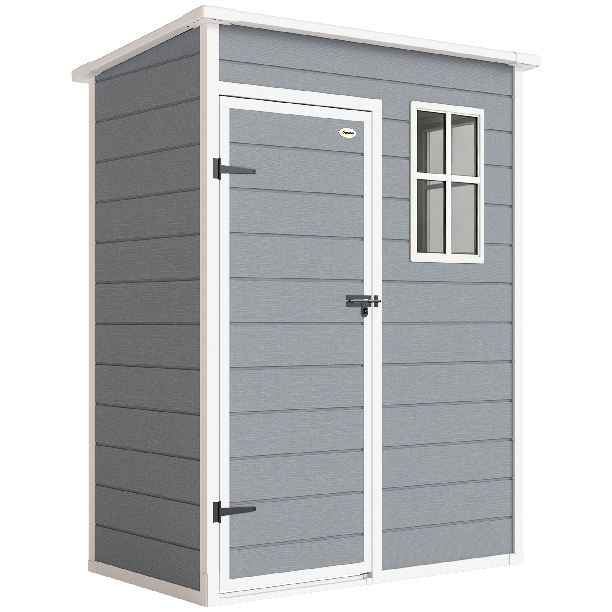 Outsunny Gerätehaus Kunststoff 1,14m² 151 x 92 x 193cm Geräteschuppen mit Pultdach Boden Fenster Abschließbarer Tür wetterfest Gartenhaus Outdoor Garten Schuppen für Hinterhof Grau Aosom