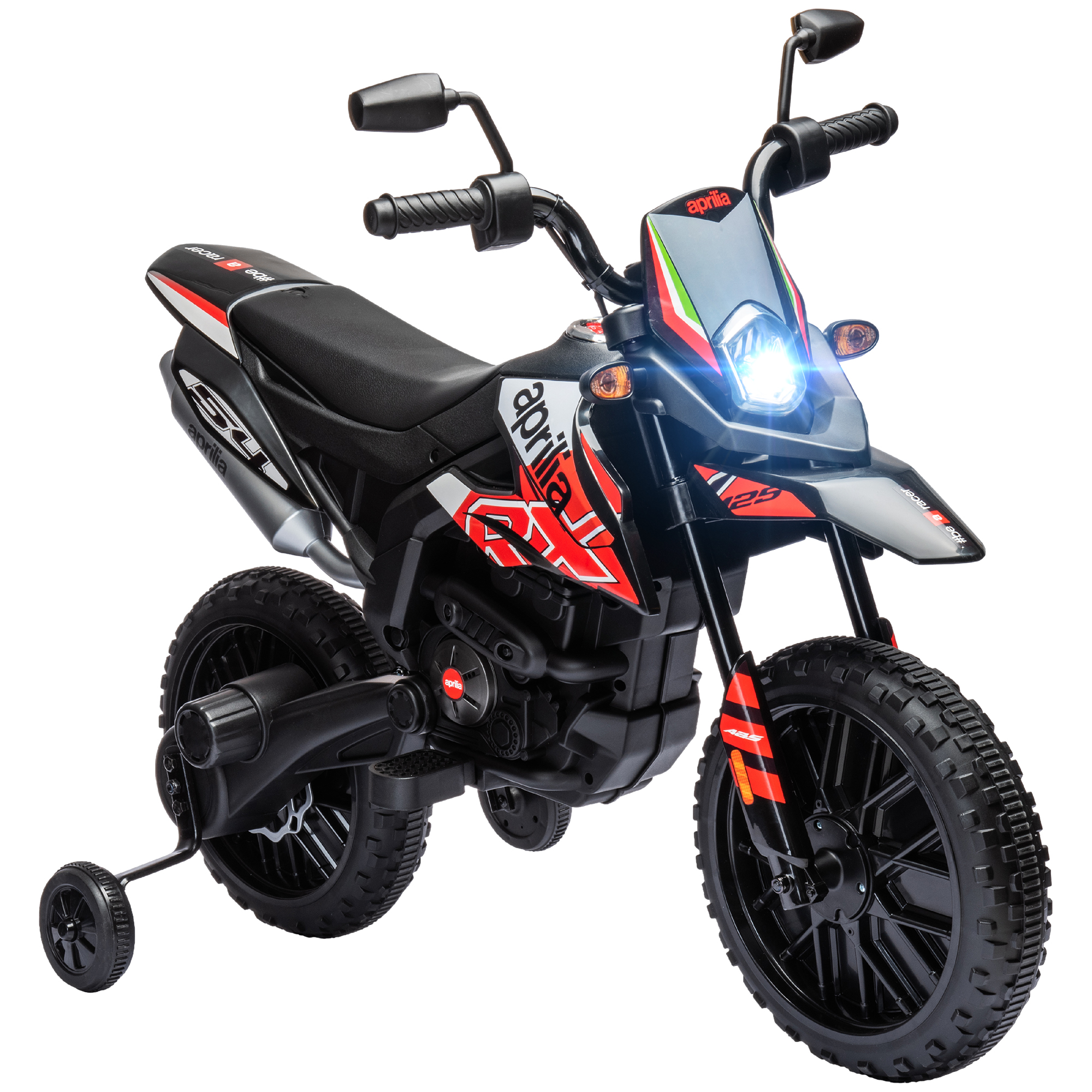 AIYAPLAY Elektro Motorrad Kinder 12 V Elektromotorrad mit 2 Motoren Stützrädern, Stoßdämpfer 13 Zoll Räder, Kindermotorrad mit Musik, USB Scheinwerfer, 6 km/h Kinder Motorrad für 3-8 Jahren, Rot Aosom