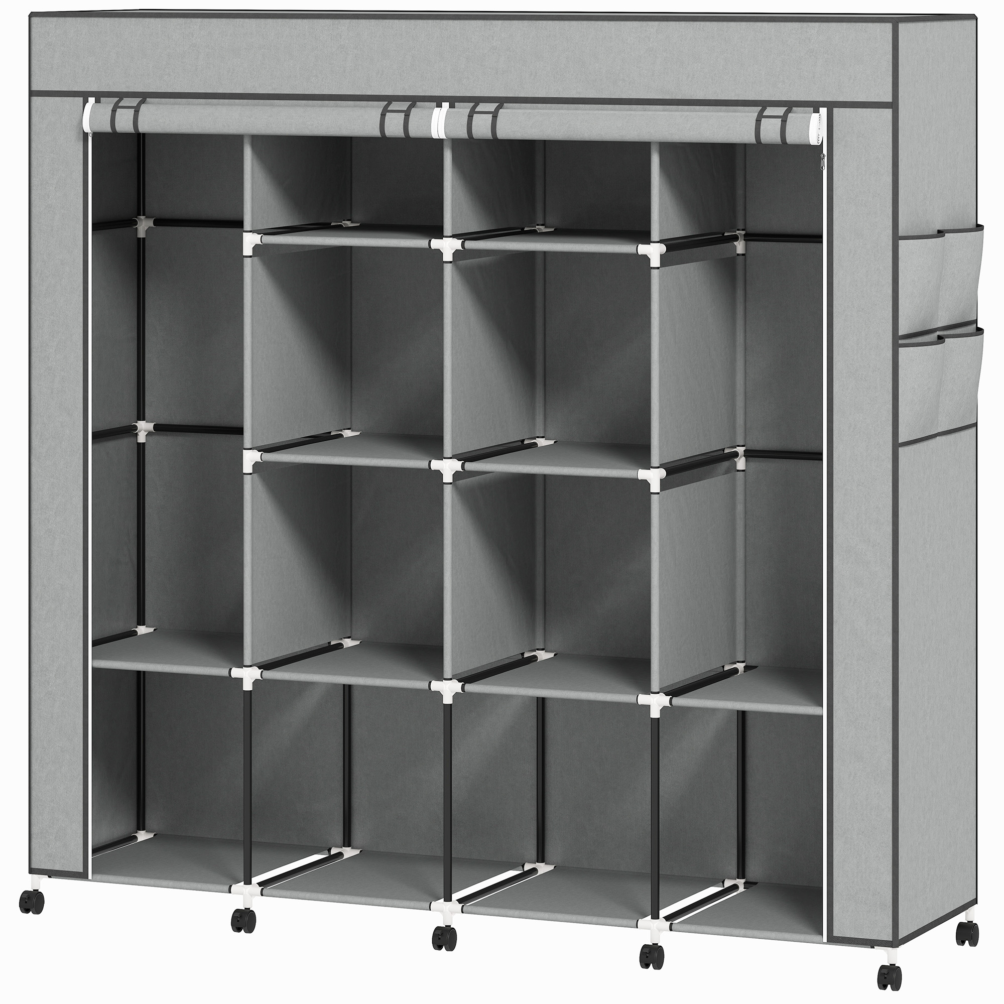 HOMCOM Kleiderschrank Stoffschrank mit Kleiderstange, Ablagen, Reißverschluss Stoffkleiderschrank Faltschrank für Ankleidezimmer Schlafzimmer, 166 x 42,5 x 167cm Dunkelgrau Aosom