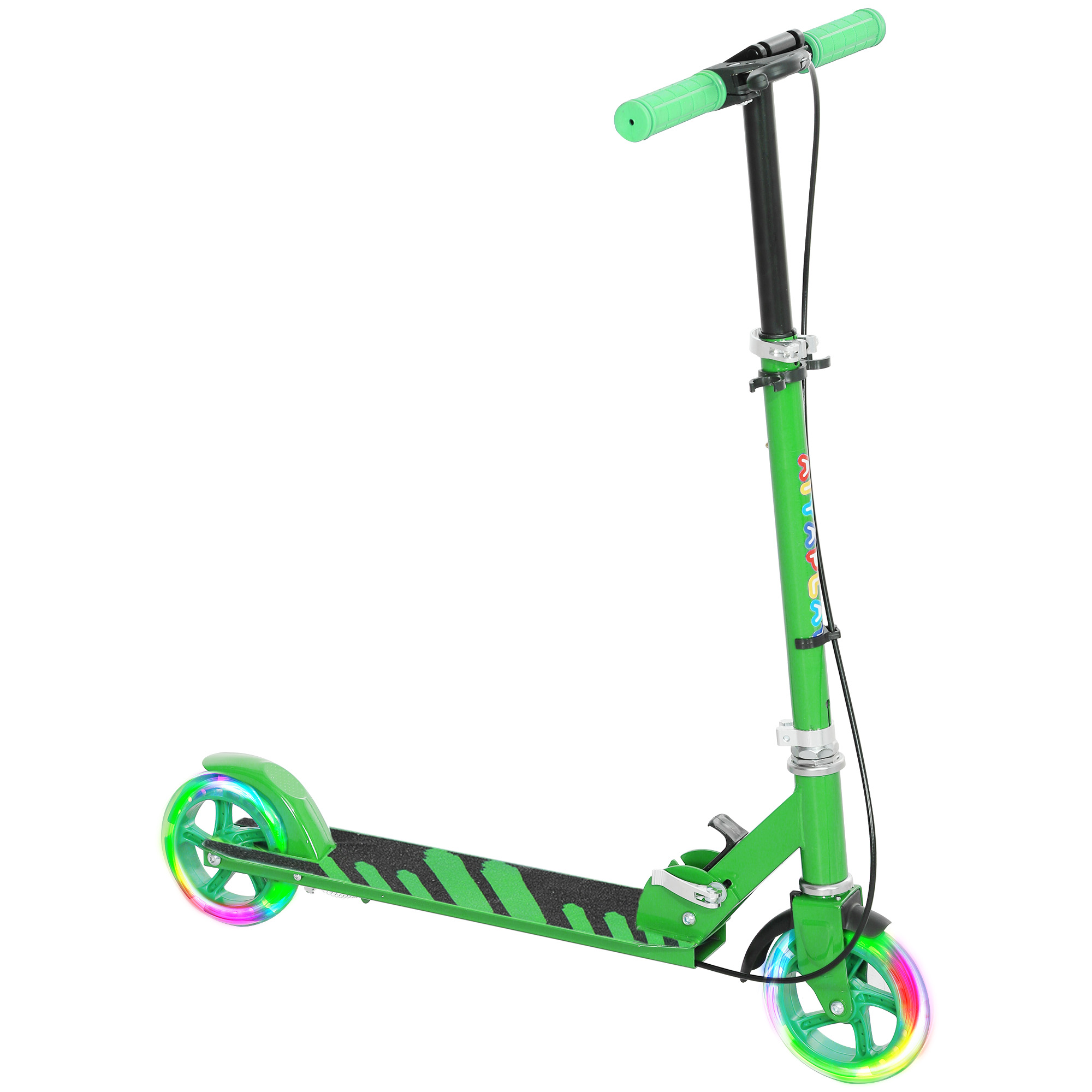 AIYAPLAY Roller Kinder Klappbar Kinderroller mit Verstellbarer Lenkerhöhe, 2 Leuchtenden Räder, Handbremse & Hinterradbremse Tretroller Scooter für 3-8 Jahre Kinder Grün Aosom