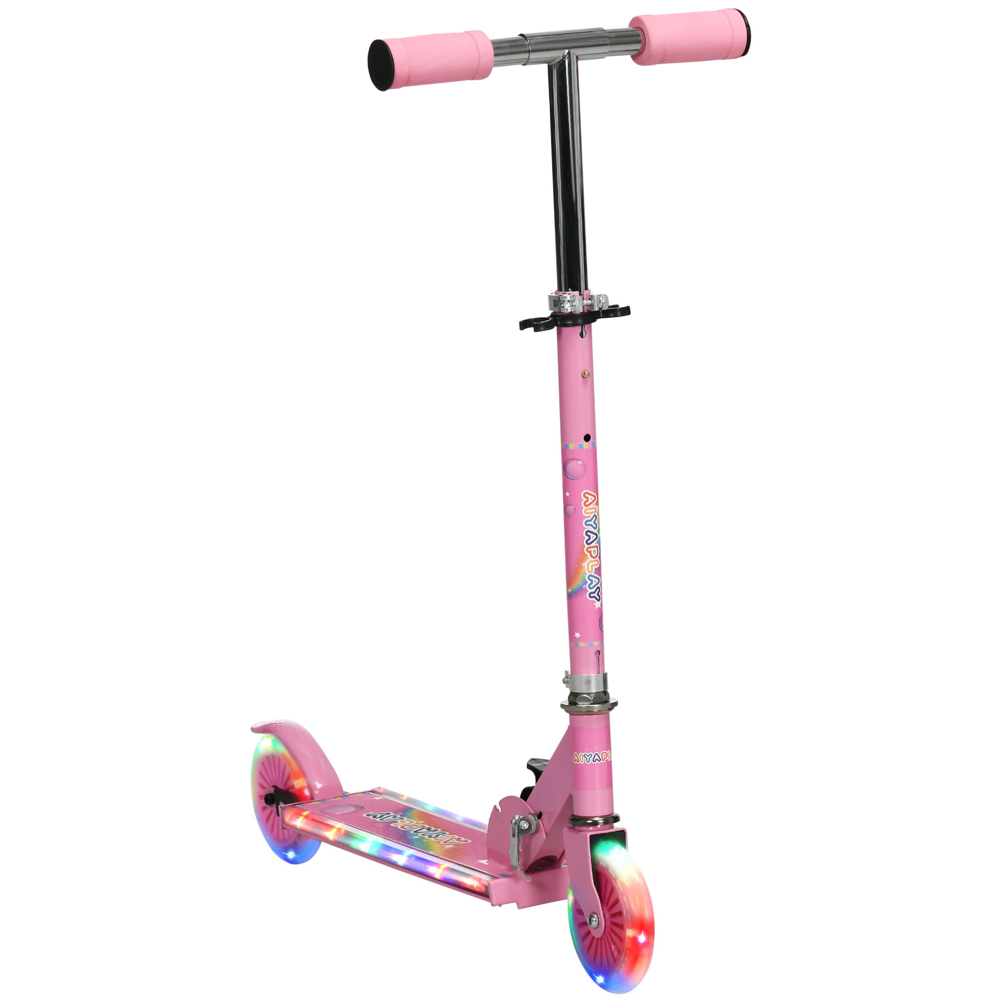 HOMCOM Roller Kinder Scooter mit LED Rädern 124 mm Rollen klappbarer Höhenverstellbarer Kinderroller mit Musik Hinterradbremse bis 50kg Kickscooter für Kinder 3-7 Jahre Rosa   Aosom