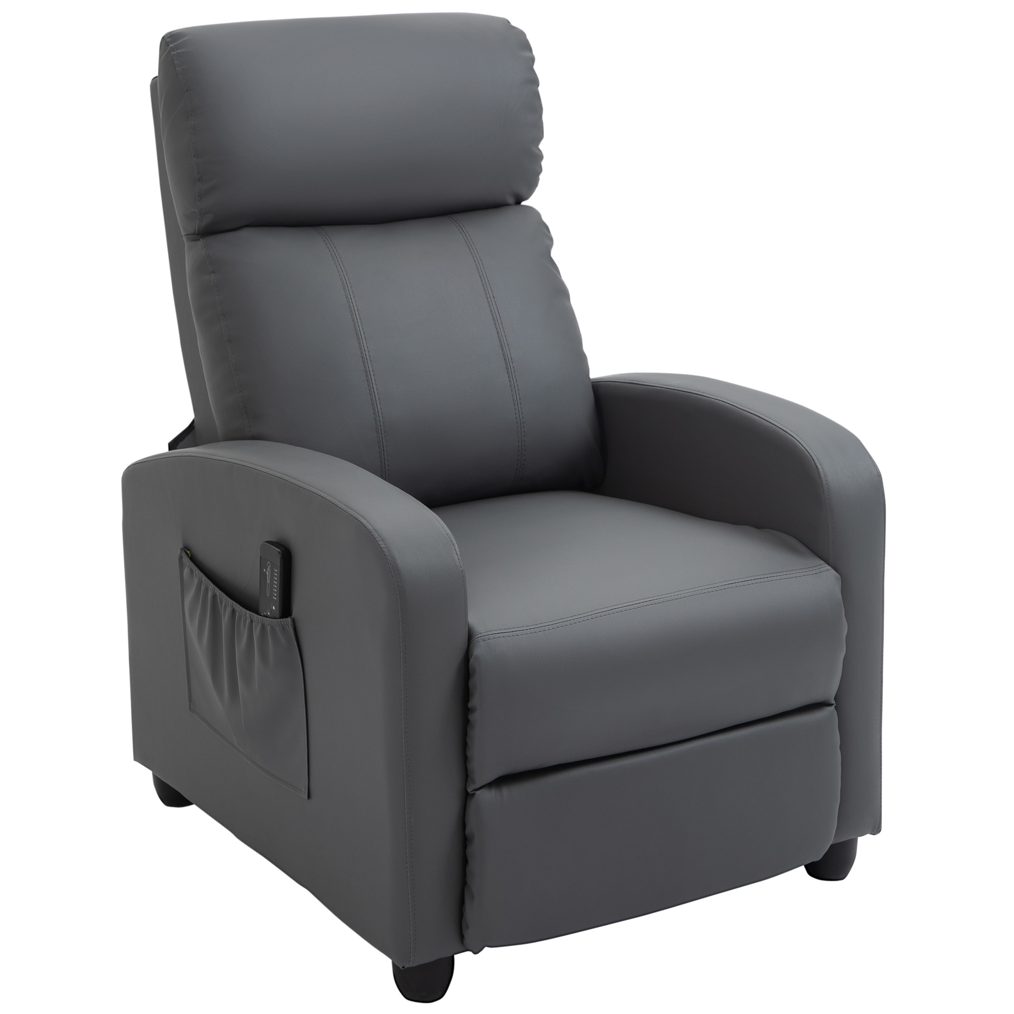 HOMCOM Relaxsessel Fernsehsessel mit Vibrationsmassage, Massagesessel mit Liegefunktion, 2 Massagepunkte, TV Sessel mit Fernbedienung, Seitentasche, Kunstleder für Wohnzimmer, Grau Aosom