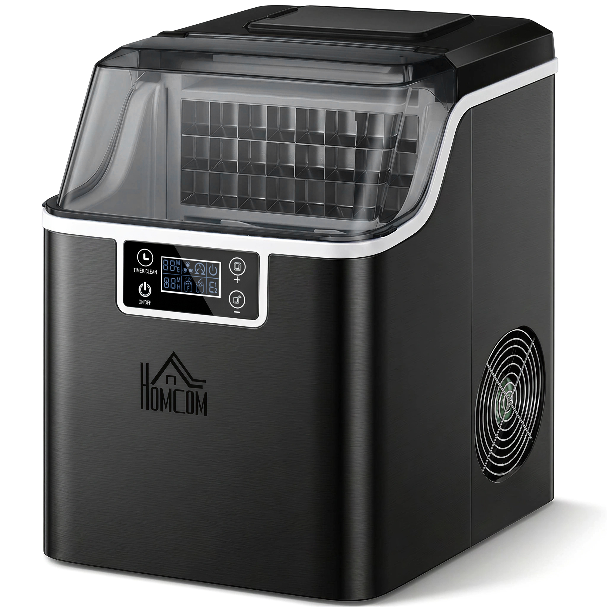 HOMCOM Eiswürfelmaschine, Ice Maker Edelstahl 24 Eiswürfel in 14-18 Min., 20kg/24h, 3,2L Wassertank, Selbstreinigend Eiswürfelbereiter mit 2 Arten der Wasserbefüllung, für Küche, Büro, Party, Schwarz   Aosom
