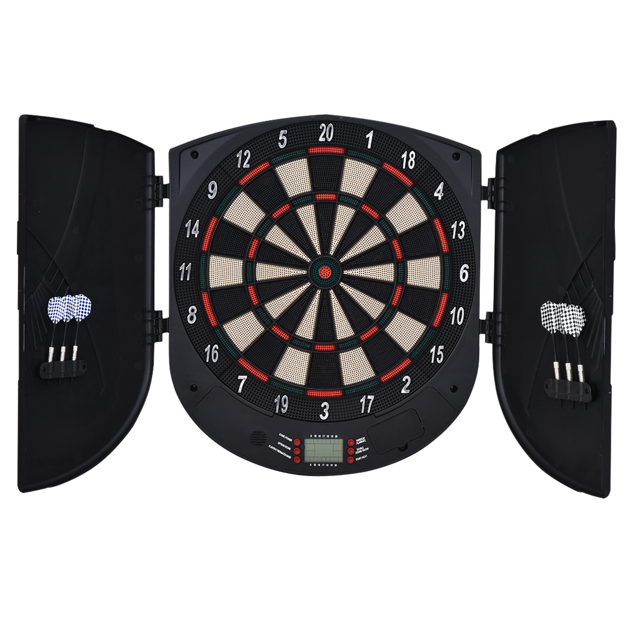 HOMCOM Elektronische Dartscheibe mit Tür, Soundeffekte & automatische Wertung, 26 Spiele, 185 Trefferoptionen, für bis zu 8 Spieler Aosom.de