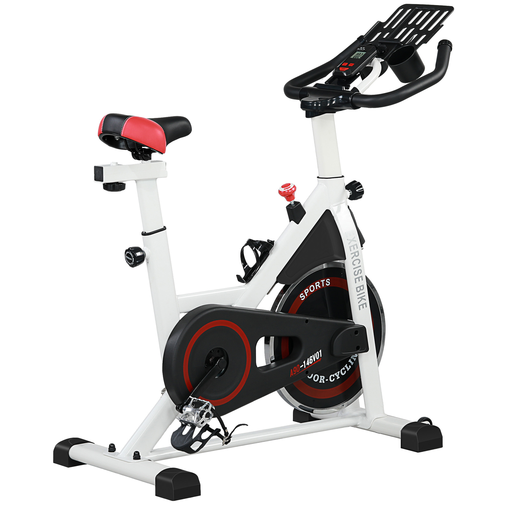 HOMCOM Heimtrainer Fahrrad Indoor Fitnessbike mit LCD-Display, verstellbarem Sitz, Rollen & Becherhalter, Stahl, weiß   Aosom.de