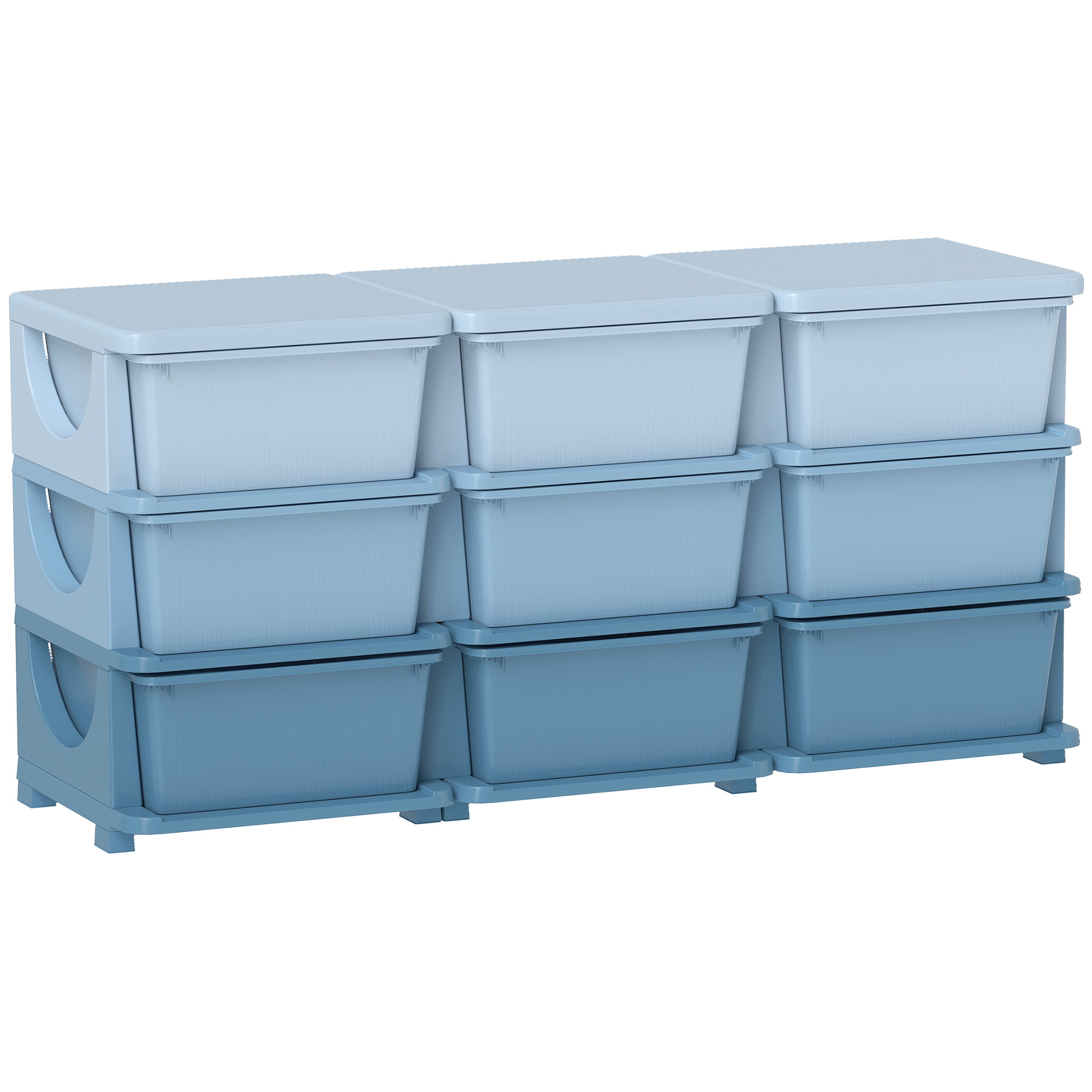 HOMCOM Schubladenschrank für Kinder mit Stauraum Aufbewahrungsboxen Spielzeug-Organizer Spielzeugkiste neun Ebenen für Kinderzimmer 3-6 Jahre Kindermöbel Blau 113 x 37 x 56,5 cm Aosom