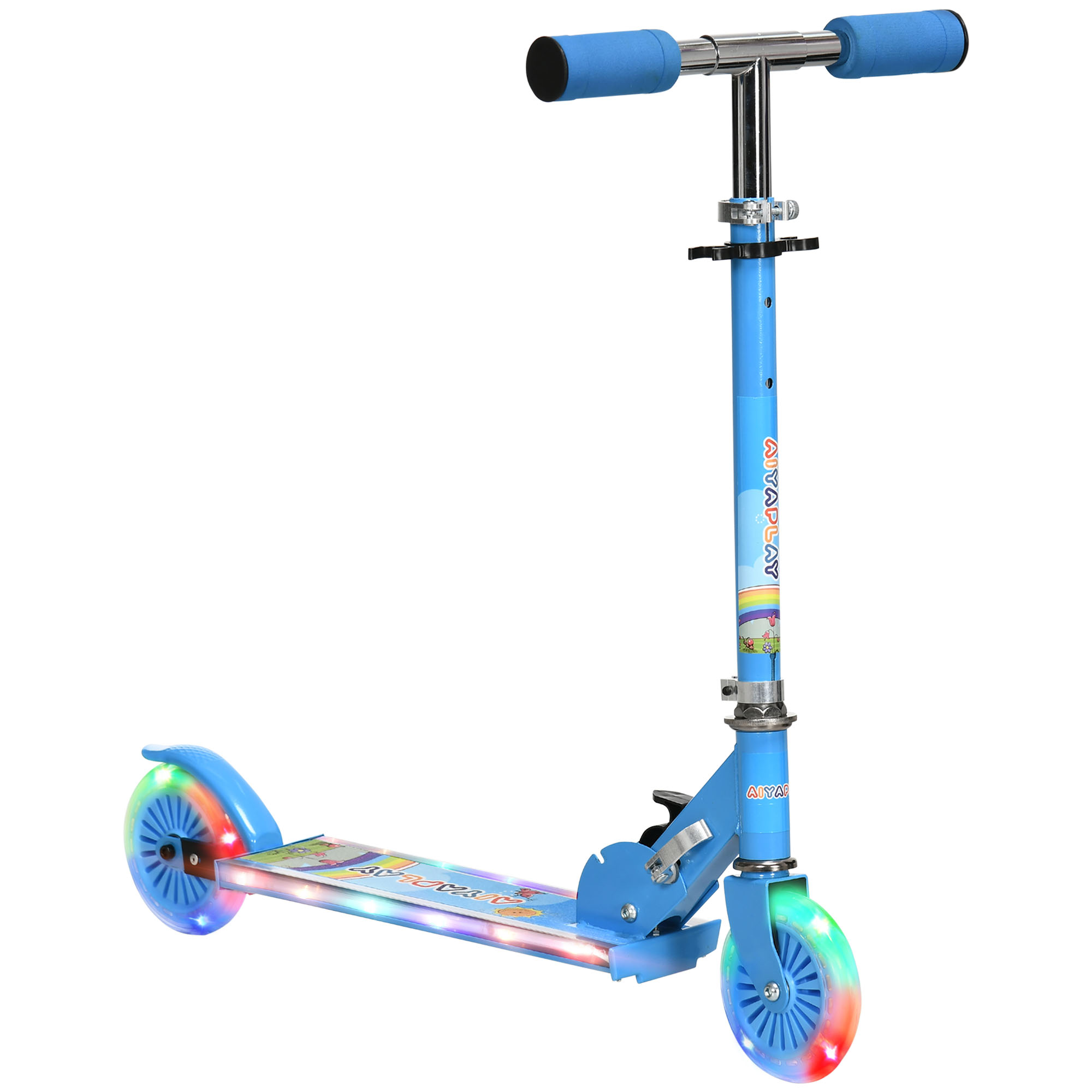 HOMCOM Roller Kinder Scooter mit LED Rädern 124 mm Rollen klappbarer Höhenverstellbarer Kinderroller mit Musik Hinterradbremse bis 50kg Kickscooter für Kinder 3-7 Jahre Blau Aosom