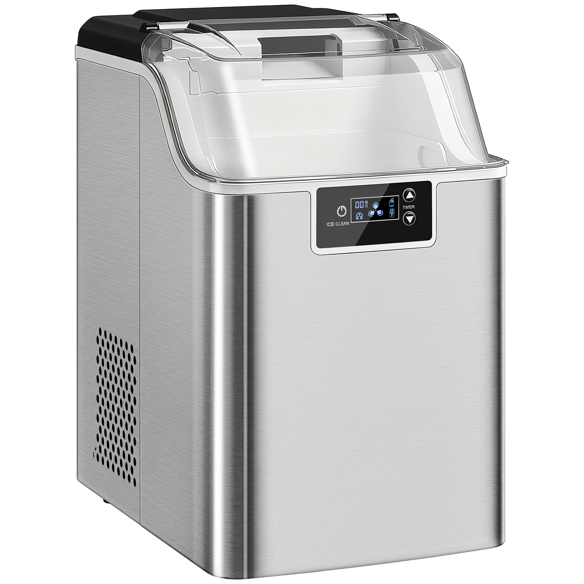 HOMCOM Eiswürfelmaschine, Ice Maker Edelstahl 24 Eiswürfel in 6-15 Min., 20kg/24h, 2,1L Wassertank, Selbstreinigend Eiswürfelbereiter mit Eisschaufel und Korb, für Küche, Büro, Party   Aosom