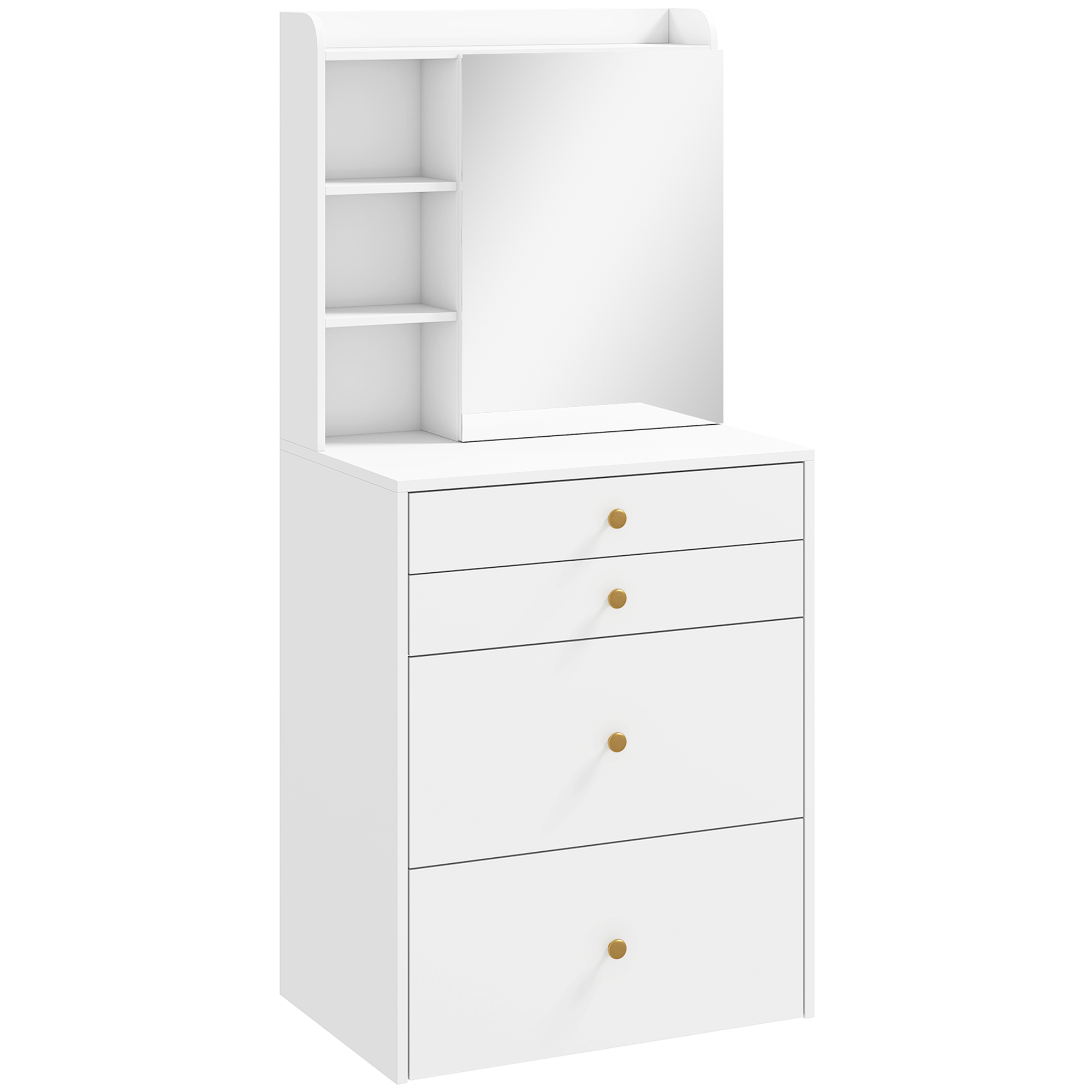 HOMCOM Schminktisch mit Spiegel und mobilem Hocker, kompakter Frisiertisch mit Schrank, Schubladen, offenen Ablagen und gepolstertem Sitz, modernes Make-up-Tisch-Set für das Schlafzimmer, Weiß Aosom