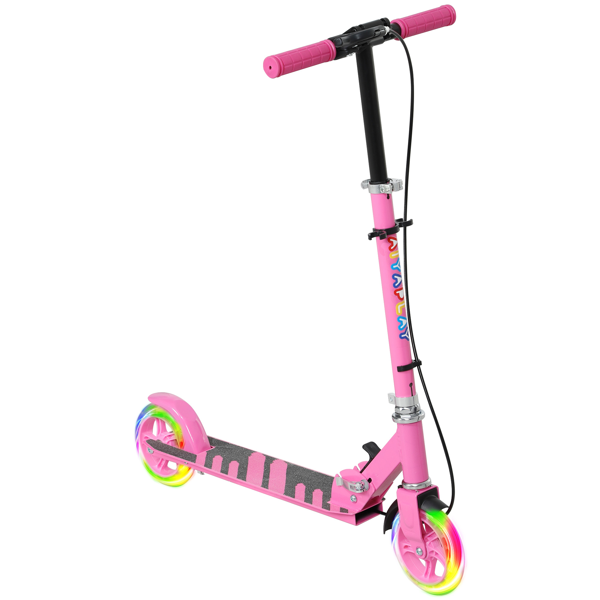 AIYAPLAY Roller Kinder Klappbar Kinderroller mit Verstellbarer Lenkerhöhe, 2 Leuchtenden Räder, Handbremse & Hinterradbremse Tretroller Scooter für 3-8 Jahre Kinder Rosa Aosom