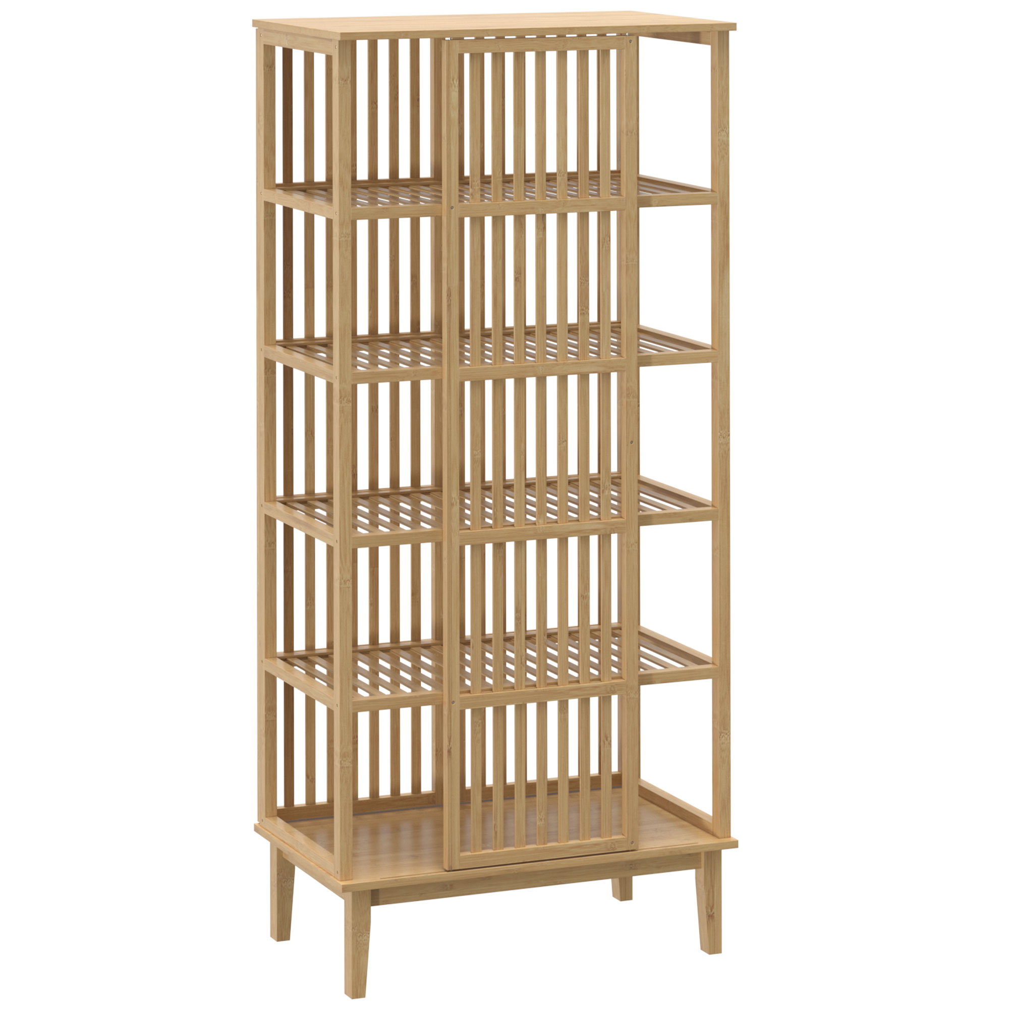 HOMCOM Kleiderschrank aus Bambus 5 Ebenen mit Schiebetür, Luftiges Lamellendesign, Kleiderschrank/Dressing für Schlafzimmer, 80 x 47,3 x 175 cm, Naturholz Aosom