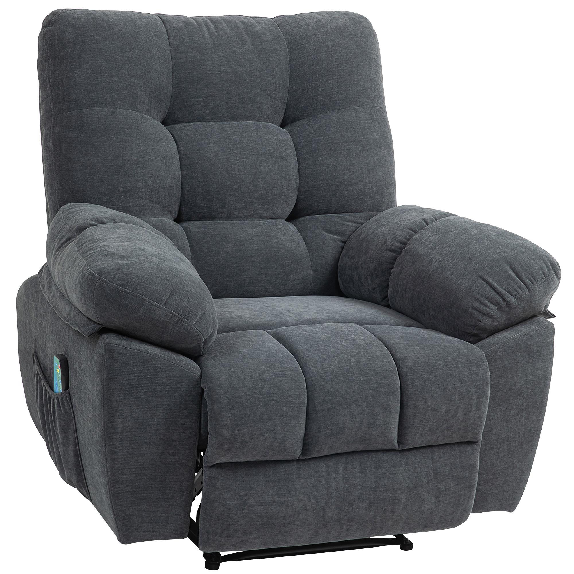 HOMCOM Elektrisch Relaxsessel Massagesessel Fernsehsessel mit Liegefunktion Vibration, Heizung, 8 Modi, Wandnahen Design, Fußteil, Seitentasche TV Sessel für Wohnzimmer, Dunkelgrau Aosom