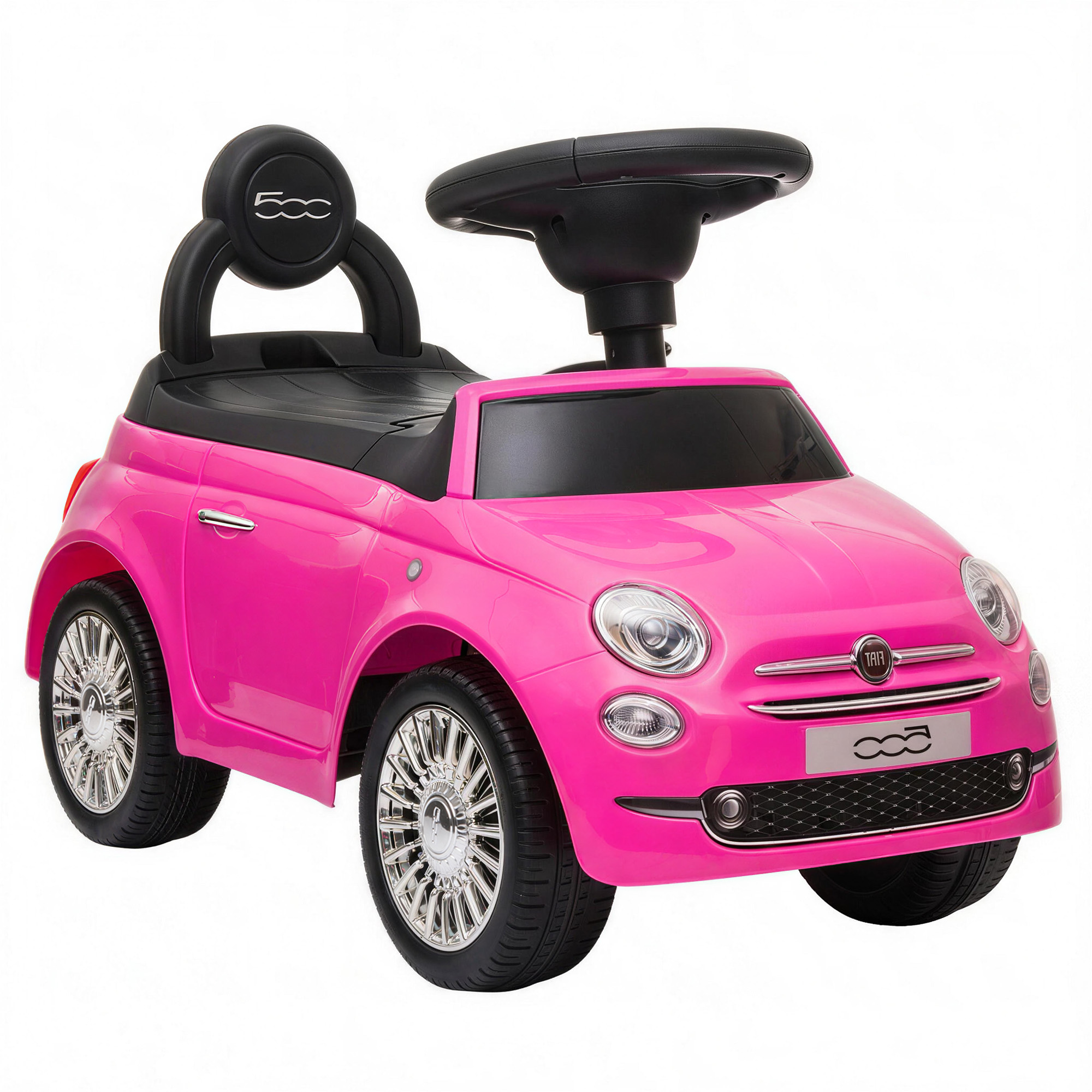AIYAPLAY Rutschauto für Kinder 12-36 Monate, Schiebewagen mit Fiat-Lizenz, mit Musik, Hupe, Antikipp-Schutz und Staufach unter dem Sitz aus PP, 61x28x38.3 cm, Rosa Aosom