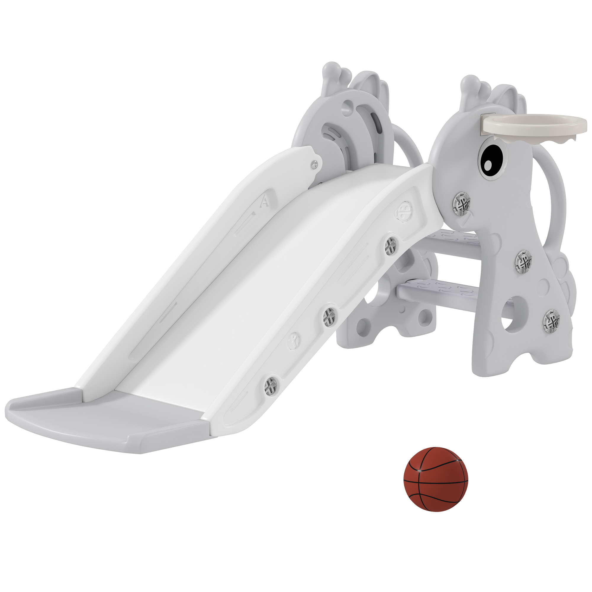 AIYAPLAY Kinderrutsche, 3 in 1, Kleinkinderrutsche mit Basketballkorb, Rutsche mit Basketball für Kinder 1 bis 3 Jahre, Indoor, Grau 106 x 51,5 x 52 cm Aosom