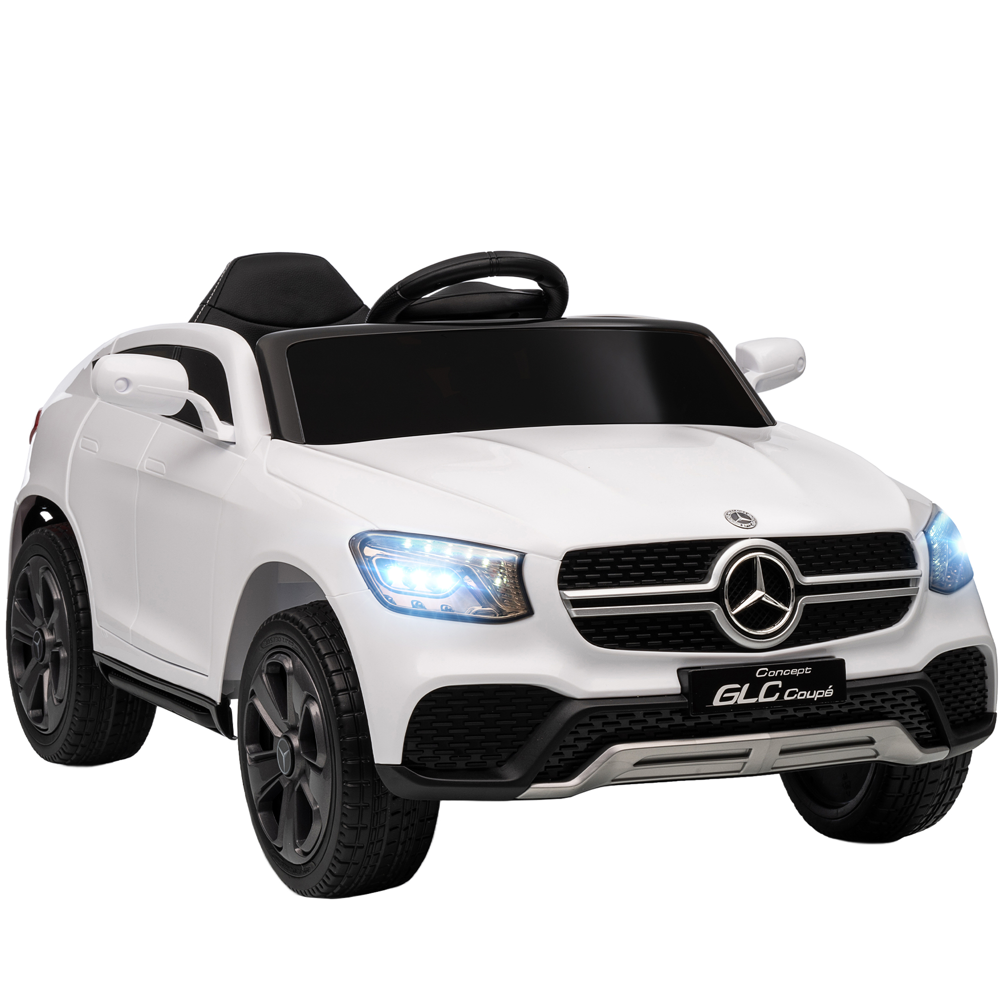 AIYAPLAY Kinder Elektroauto Mercedes-Benz Concept GLC Coupe 12V Kinderauto Elektrisch mit 2,4 GHz Fernbedienung 2 Motor Elektrofahrzeug mit MP3 USB LED Musik Hupe Softstart 3-5 km/h für 3-6 Jahre Weiß Aosom