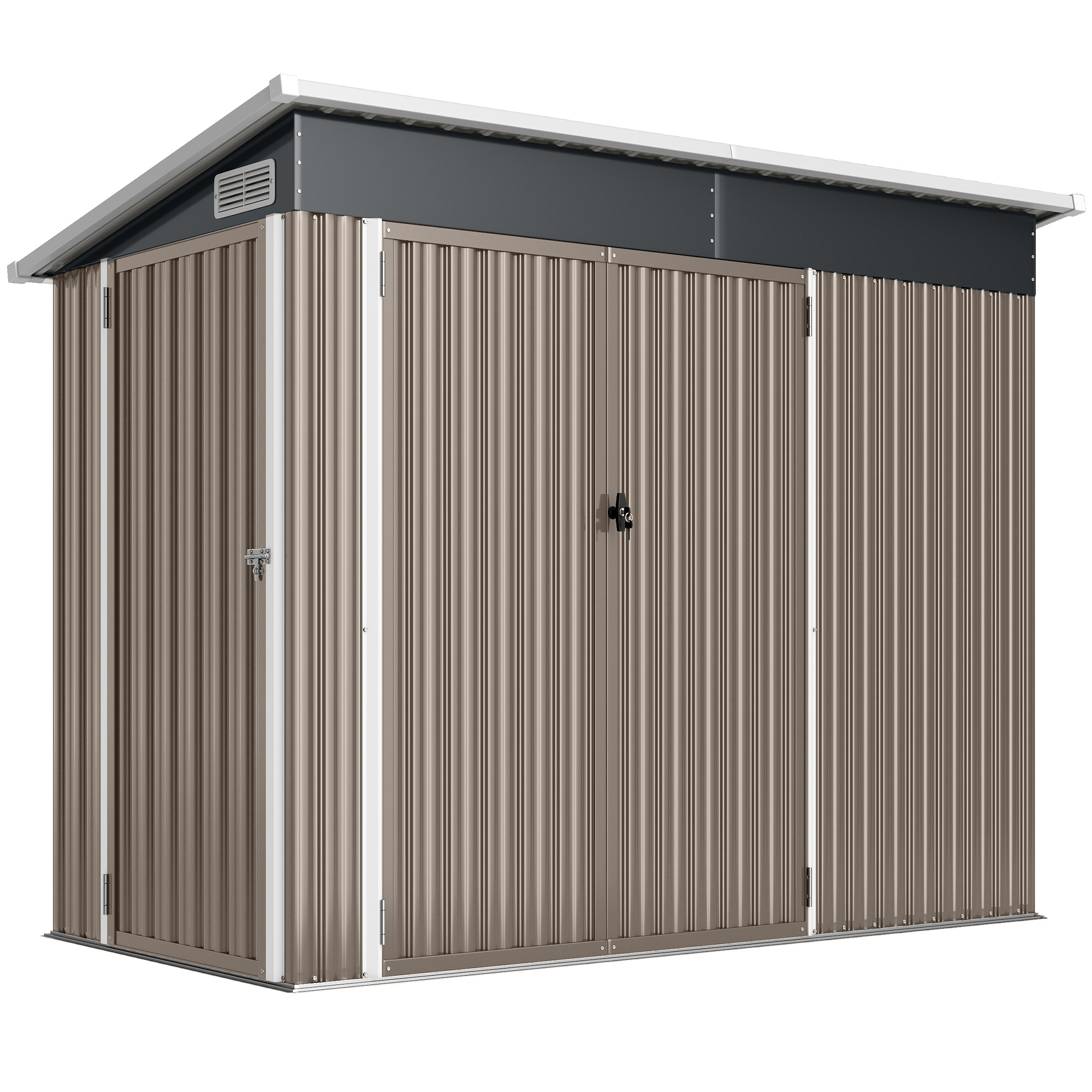 Outsunny Metall Gerätehaus 2,68 m², abschließbar Geräteschuppen mit 3 Türen Lüftung Pultdach Handschuhen Schloss Schlüssel 234 x 132 x 185 cm, wetterfest Outdoor Schuppen für Hinterhof Garten Aosom