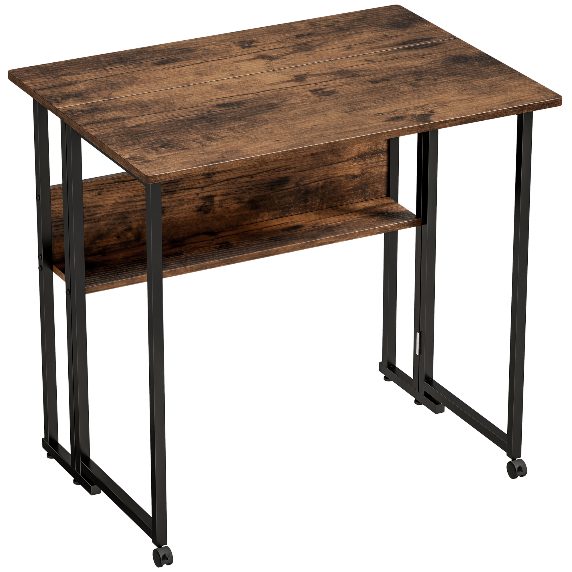 HOMCOM Schreibtisch 80 cm Klappbarer Computertisch mit Ablagefach, Bürotisch, Industrieller Klapptisch für Homeoffice, Schlafzimmer, Rustikal-Braun   Aosom