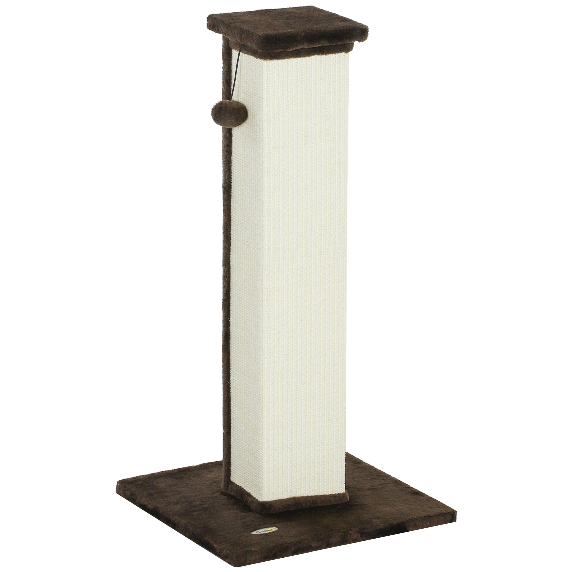 PawHut Kratzsäule für Katze 81 cm hoch Kratzbaum klein mit Plüschball Sisalseil Kratzstamm Katzenbaum Sisalstamm für Katzen bis 5 kg Braun+Cremeweiß Aosom