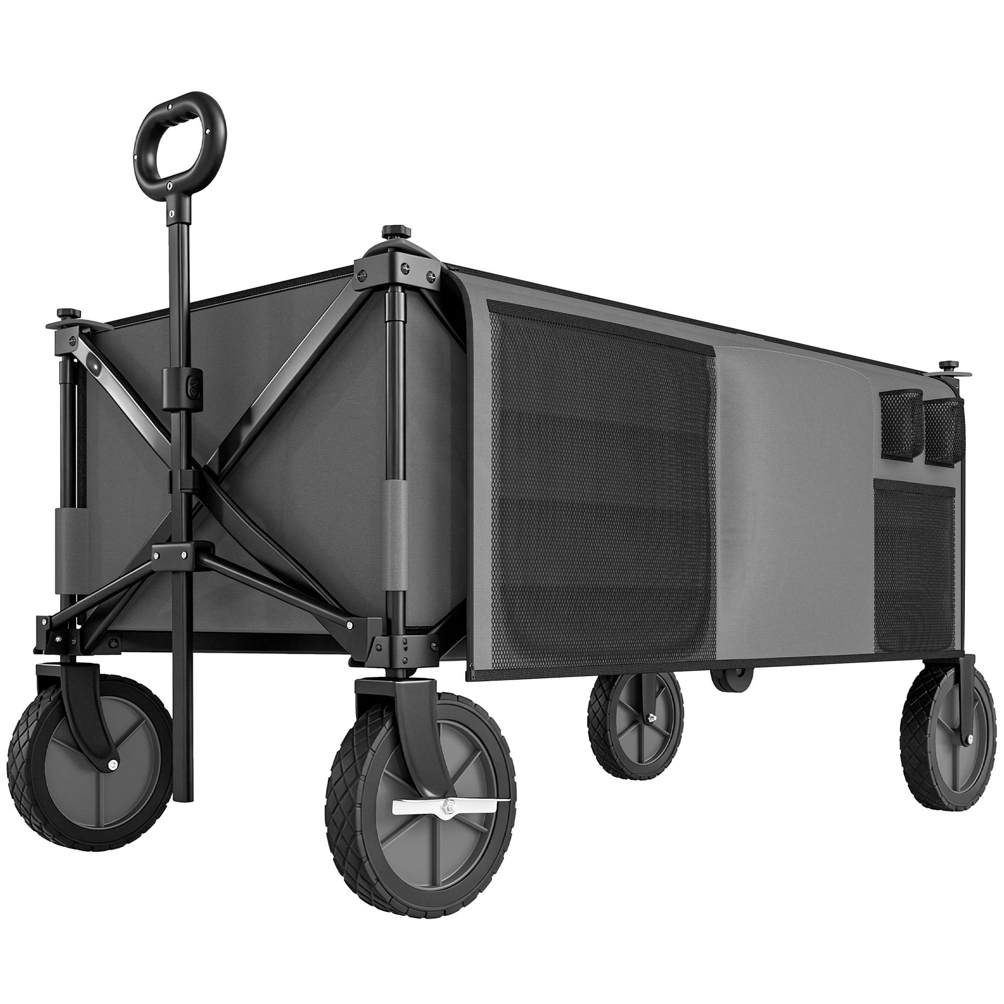 Outsunny Bollerwagen faltbar bis 120 kg belastbar, Transportwagen mit verstellbarem Griff, Seitentaschen & Klapptafel, Gartenwagen dunkelgrau Aosom.de
