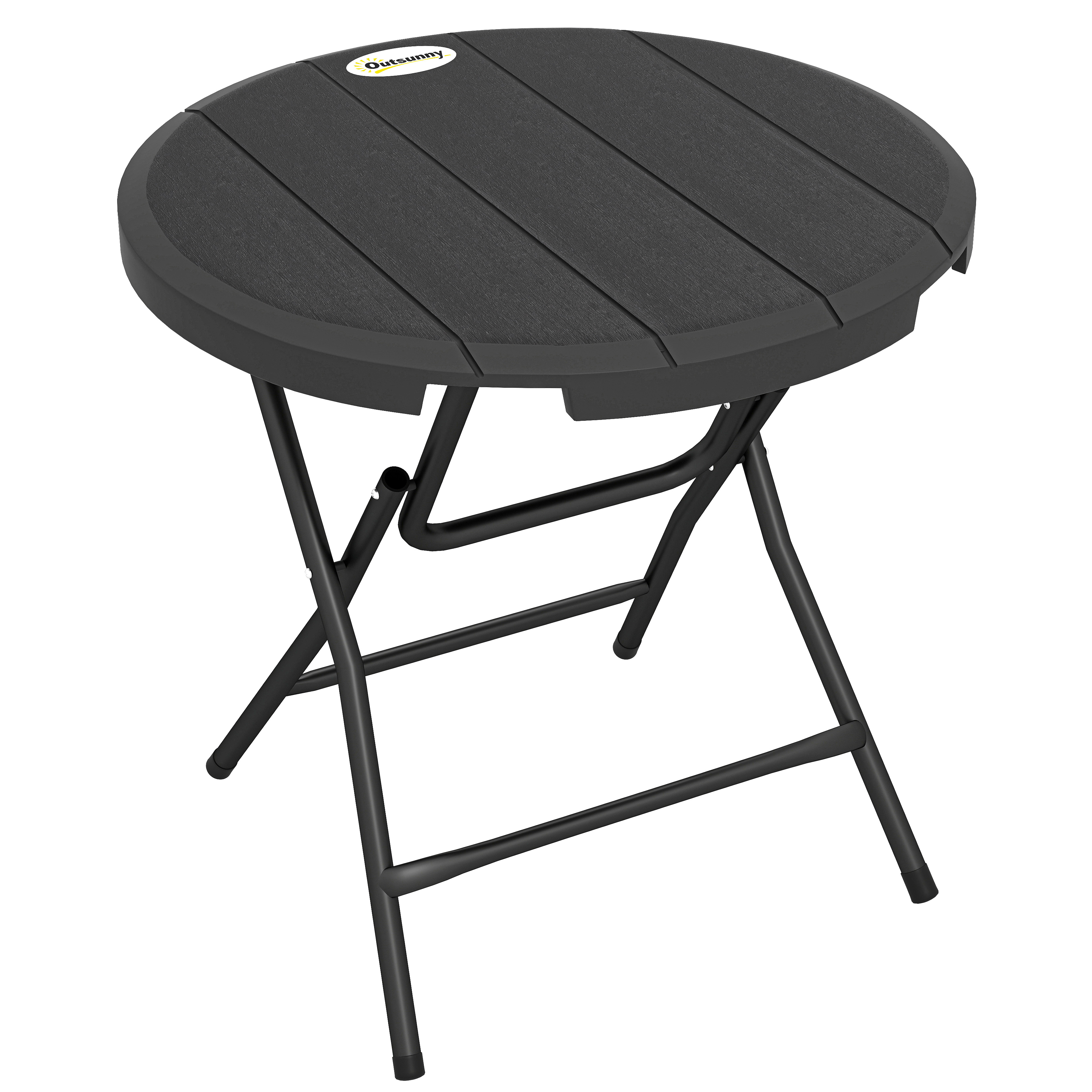 Outsunny Gartentisch für 4 Personen, runder Klapptisch Ø80 cm, Garten Esstisch in Holzoptik, dunkelgrau, ideal für Balkon & Terrasse Aosom.de