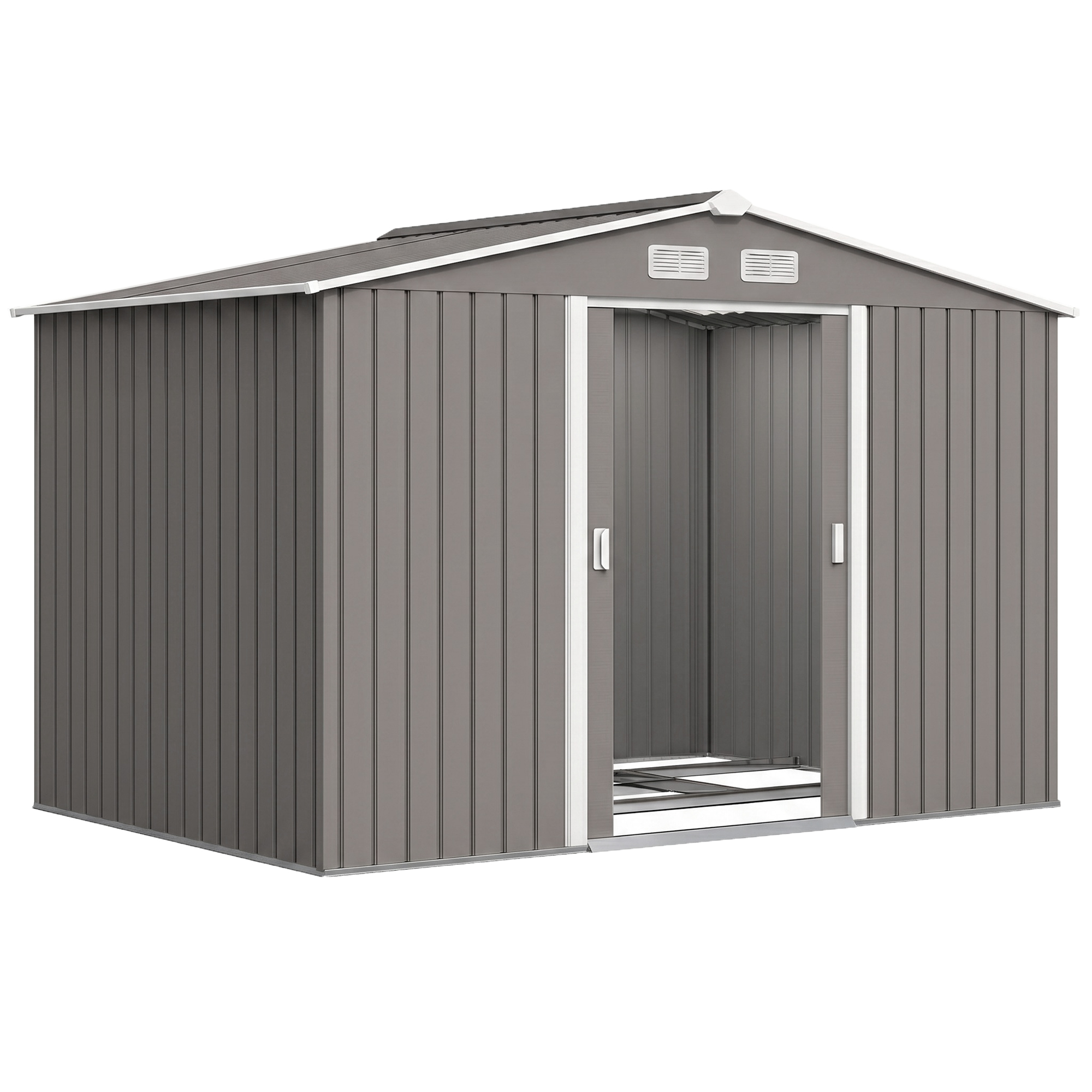 Outsunny Metall Gerätehaus Gartenhaus mit Fundament, wetterfest, Grau, 277x195x192cm, ideal für Garten & Werkzeugaufbewahrung Aosom.de