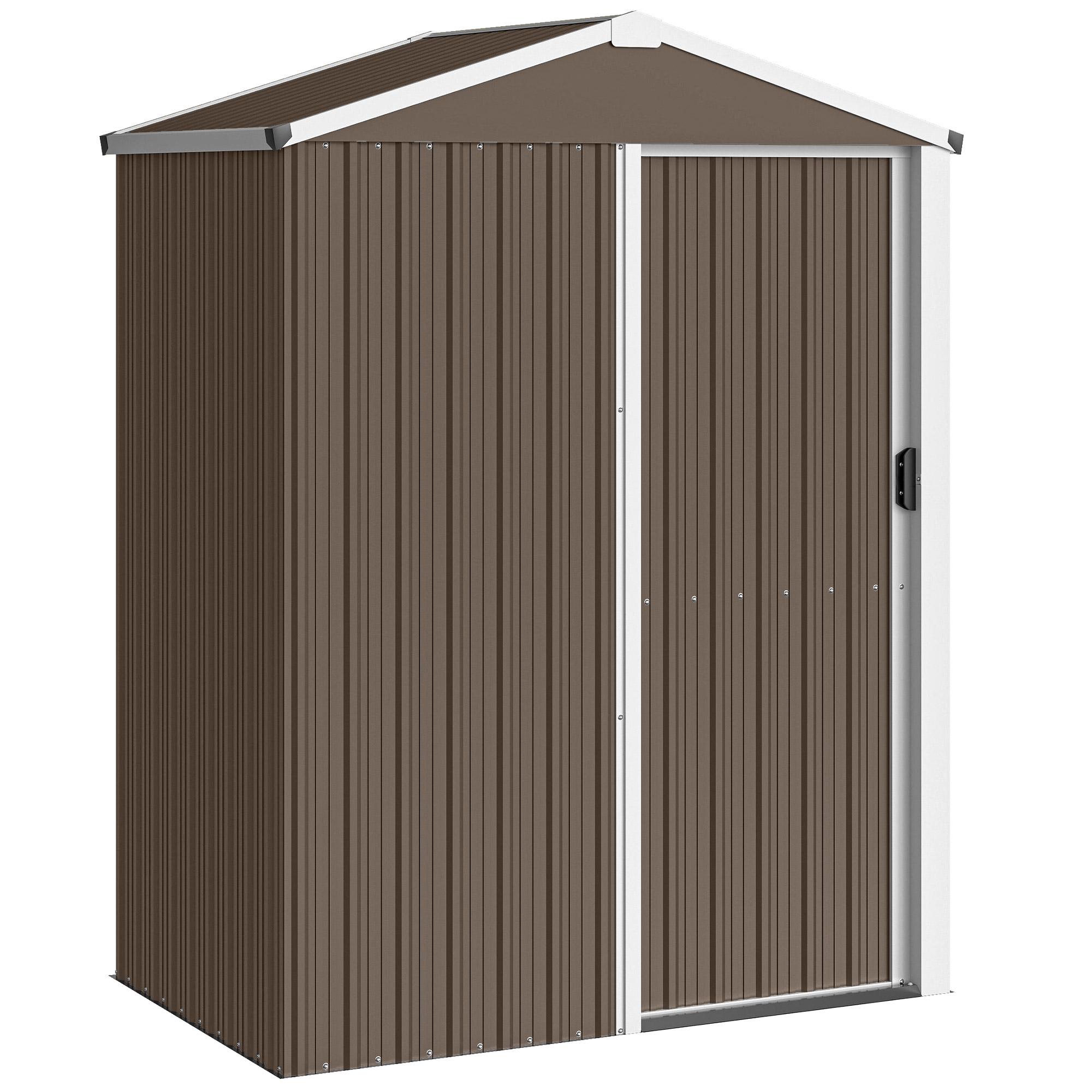 Outsunny Metall Gerätehaus 1,1 m², Geräteschuppen mit Sattedach Abschließbarer Schiebetür Handschuhen, 136 x 87 x 179 cm, wetterfest Outdoor Gartenhaus Schuppen für Hinterhof Garten Braun Aosom
