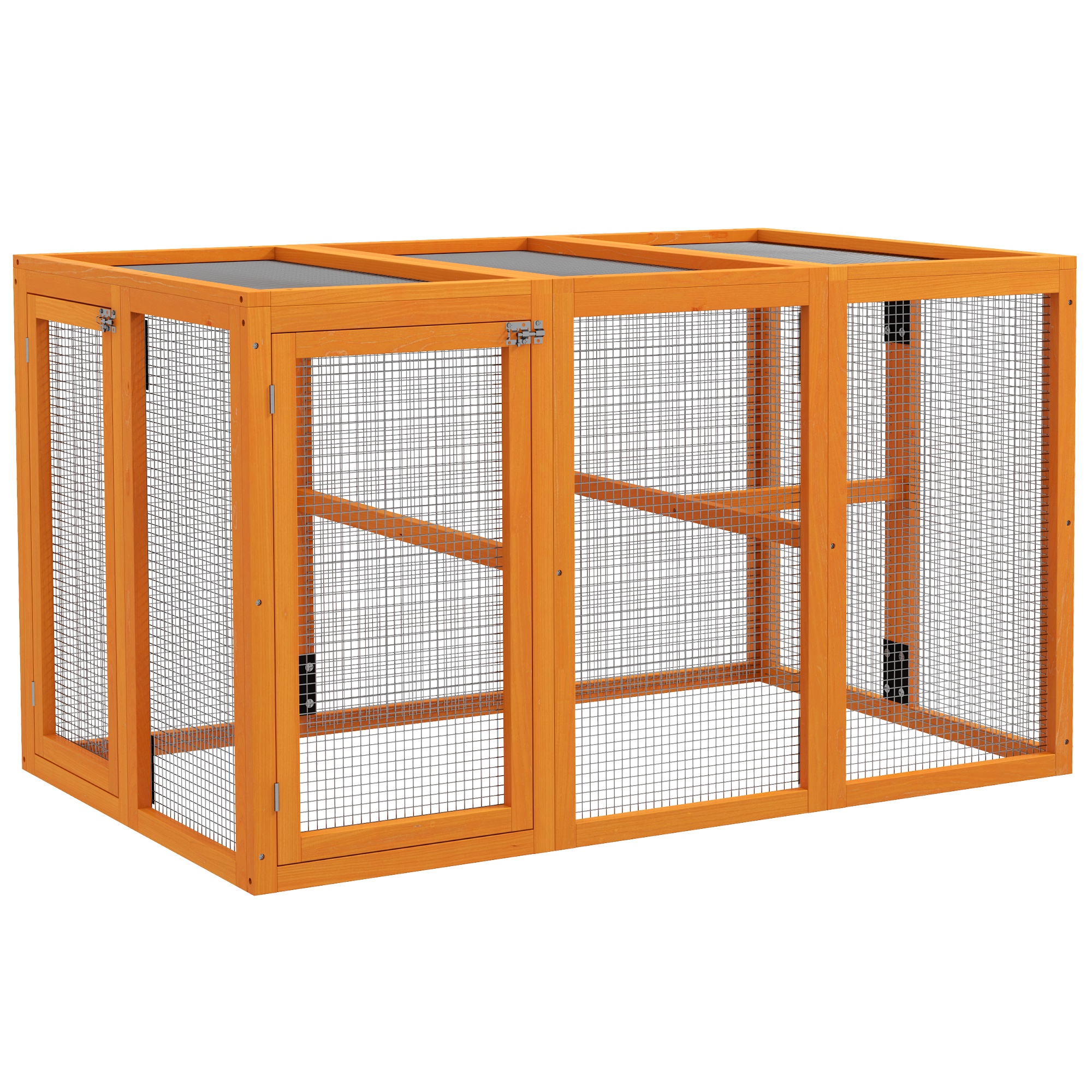 PawHut Hühnerstall Freilaufgehege Holz für Hühner 140 x 84,5 x 80,5 cm mit Doppeltür, Sitzstange, Hasenstall Kaninchenstall Orange Aosom