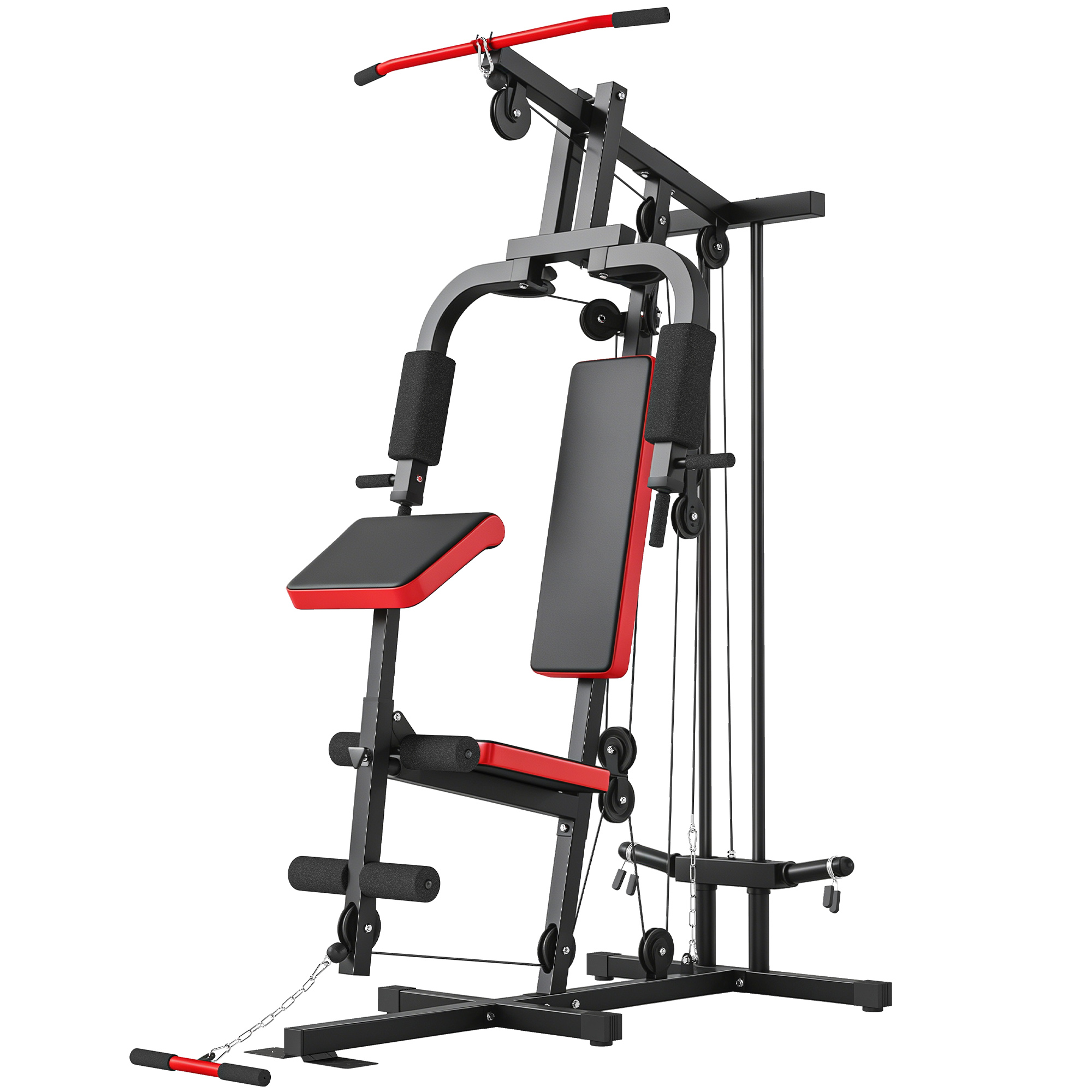 SPORTNOW Kraftstation Fitnessstation mit Latzug, Butterflystange, verstellbar Preacher Bank, Beintrainer, Multifunktion Homegym Multistation bis 120kg Fitnessgerät für Zuhause Schwarz+Rot Aosom