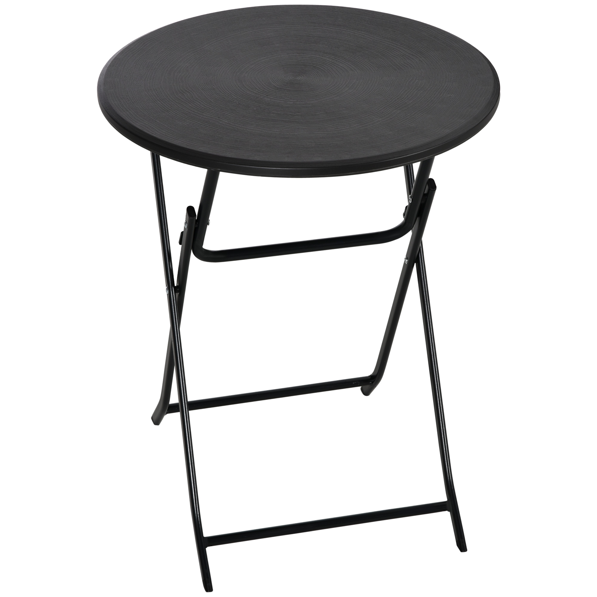 Outsunny Runder Klapptisch Ø60 cm Garten-Esstisch mit dekorativer Holzoptik für Balkon Terrasse dunkelgrau Aosom.de