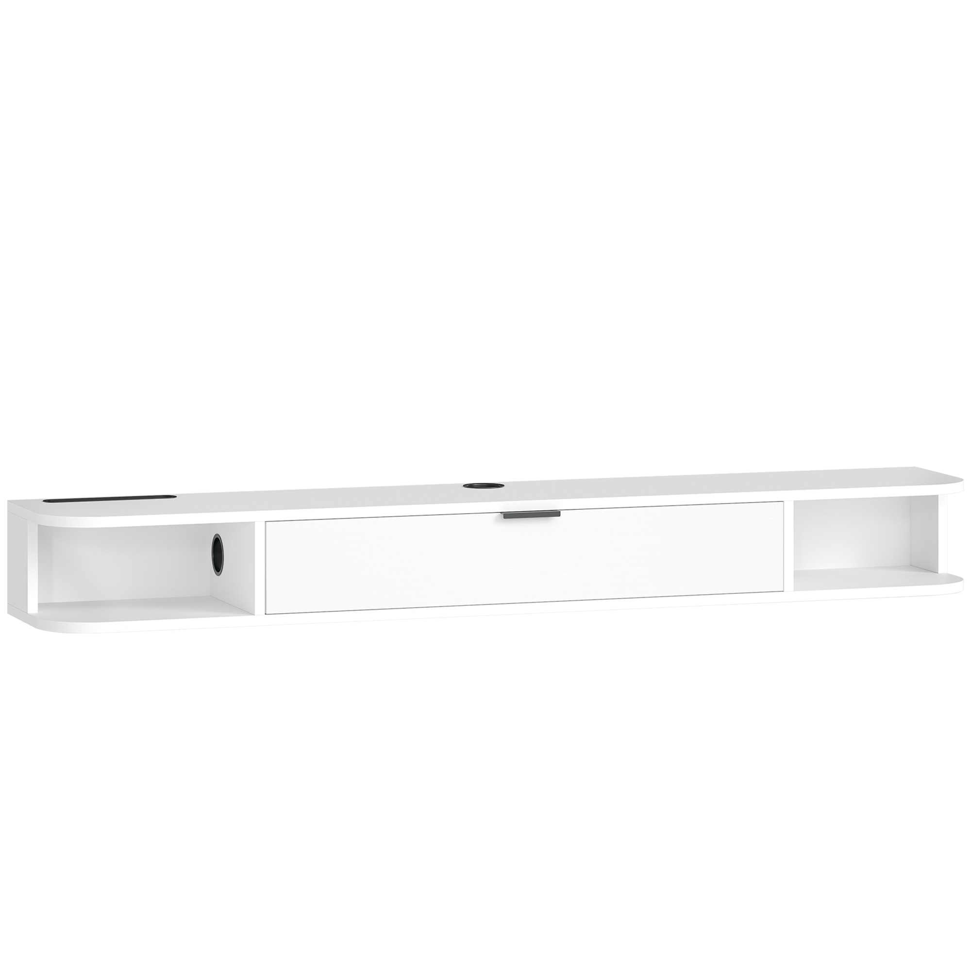 HOMCOM Wand-TV-Möbel 140 cm, Fernsehmöbel für Fernseher bis zu 152,4 cm, Klappschublade, 2 offene Regale und Kabeldurchlass, Wand-TV-Bank für Wohnzimmer, Weiß Aosom