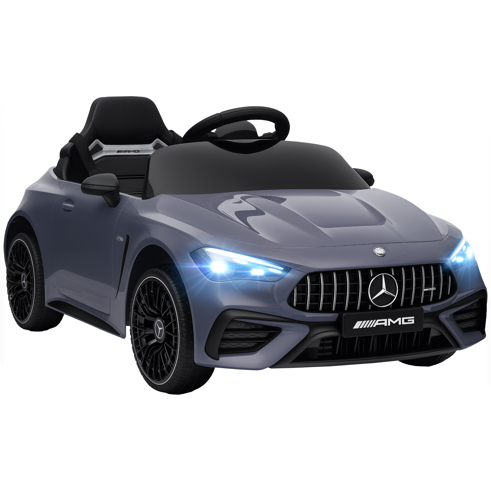 AIYAPLAY Kinder Elektroauto 12V Kinderauto mit 2,4 GHz Fernbedienung, 2 Motoren, Kinderfahrzeug mit Musik, MP3, Sanftem Start/Stopp, Hupe, Federung, LED-Leucht, Hilfsräder für 3-6 Jahre, Grau   Aosom