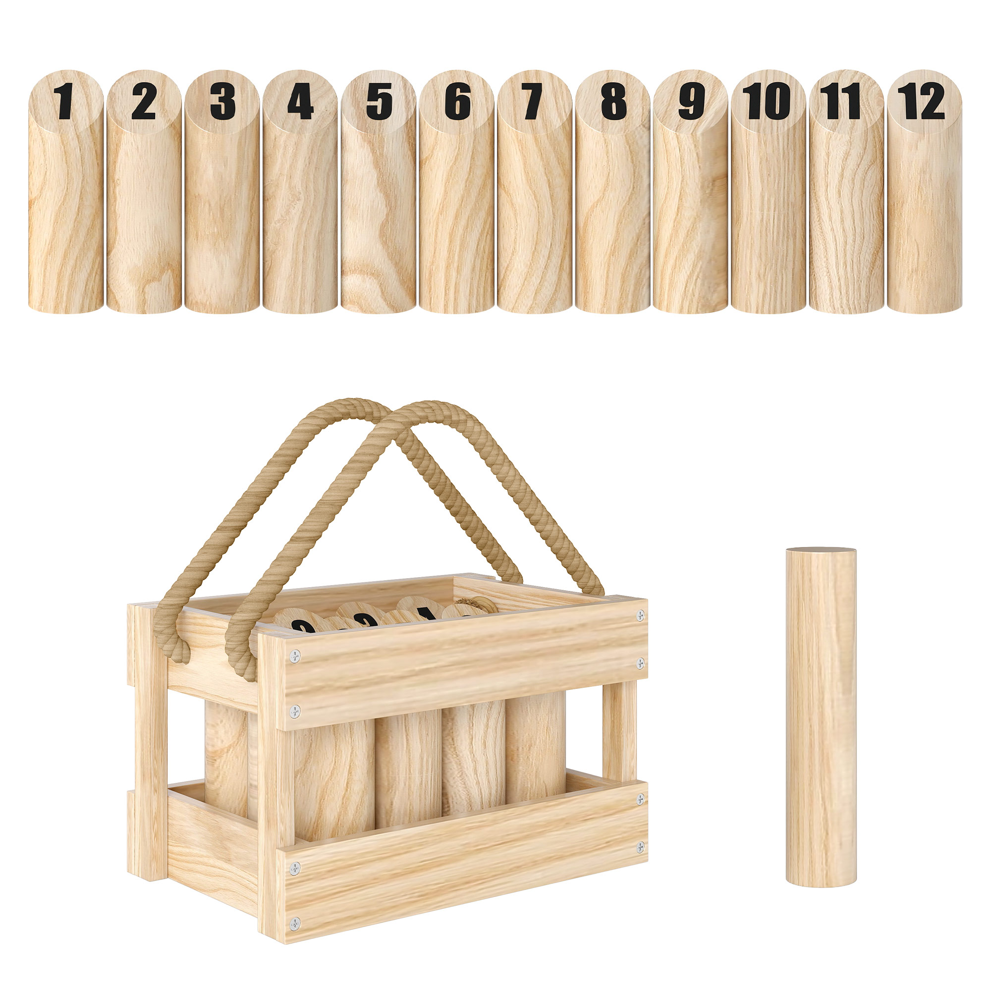 SPORTNOW Mölkky Spiel Wurfspiel Holz Kubb Wikingerspiel mit 12 Skittles 1 Stock Transportbox Outdoor Spiel für Familie Gruppen Garten Picknick, Strand, Freizeit Aosom