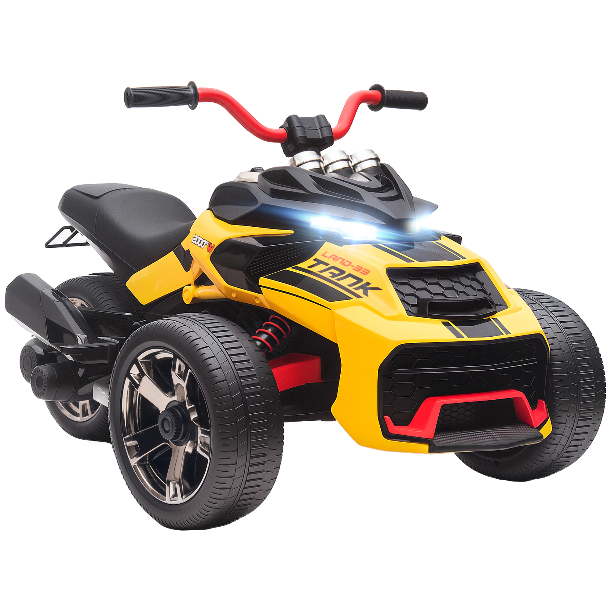 AIYAPLAY Elektro Quad für Kinder, 12V Kinderquad mit 3 Rädern, Vorwärts-, Rückwärtsfunktion, MP3-Player, Hupe, 2 Geschwindigkeiten, LED-Leuchten Kinderfahrzeug 3-5 km/h, für 3-8 Jahre, Gelb Aosom
