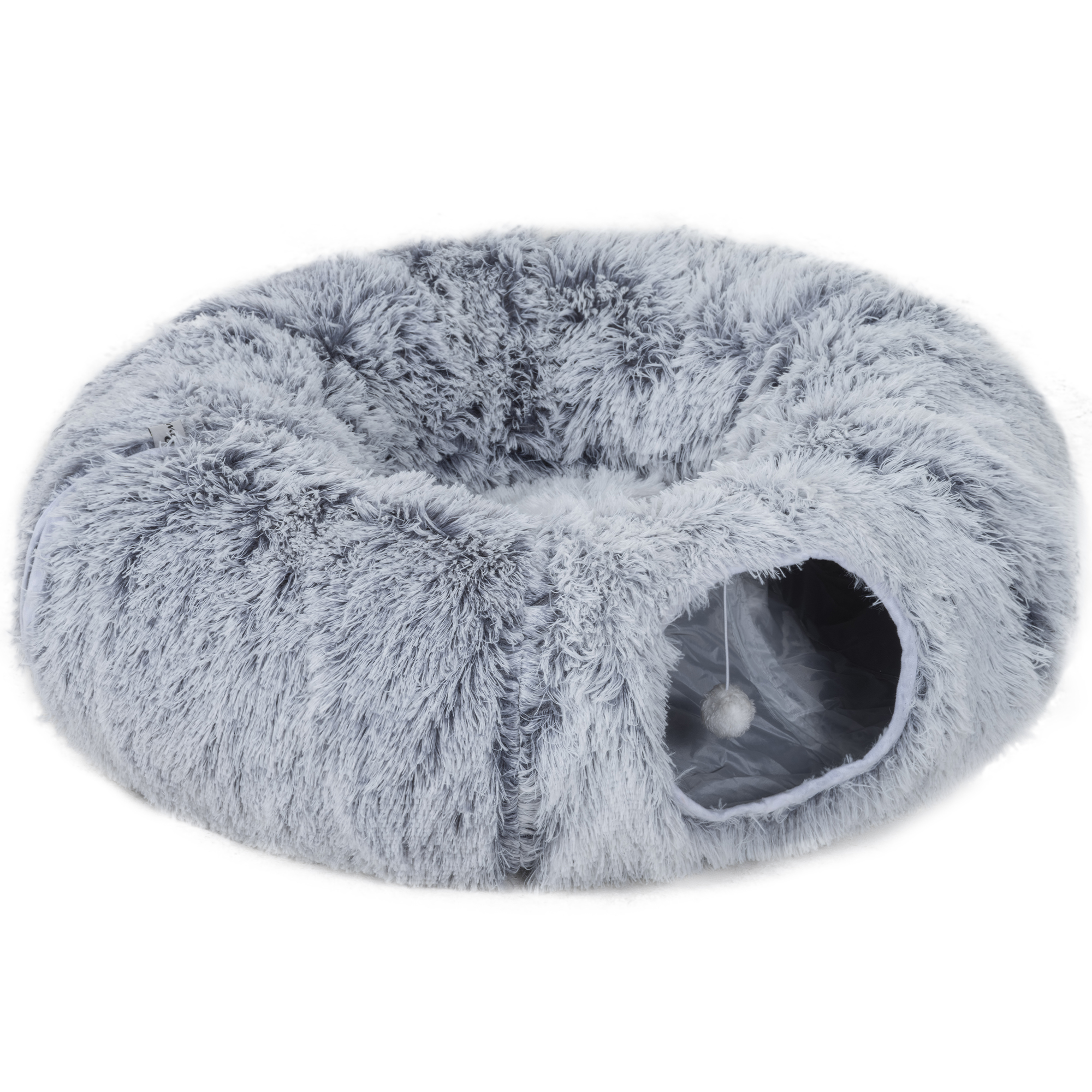 PawHut Katzentunnel, 2-in-1 Katzenspielzeug mit Spielball, Katzenhöhle, Rascheltunnel mit 2 90cm langen Tunneln und maschinenwaschbarem Katzenbett, für Katzen unter 5 kg, Hellgrau Aosom