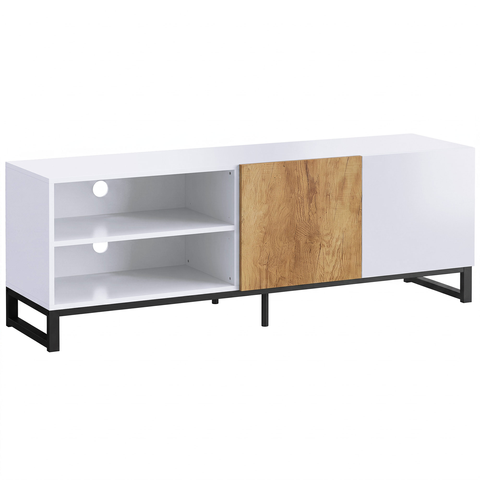 HOMCOM TV-Schrank für Fernseher bis 55 Zoll, modernes TV-Lowboard mit verstellbaren Einlegeböden, Kabeldurchführungen und Soft-Close-Tür, für Wohnzimmer und Schlafzimmer, Weiß   Aosom