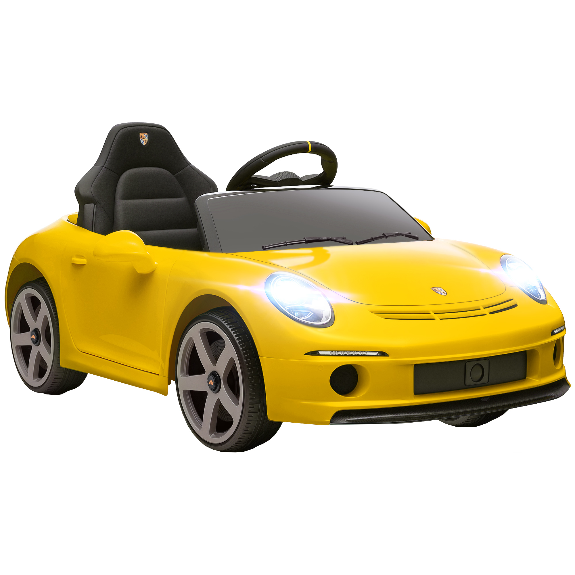 AIYAPLAY Kinder Elektroauto 12V Kinderauto mit 2,4 GHz Fernbedienung, 2 Motor, Kinderfahrzeug mit Softstart, Federungssystem, MP3-Player, Hupe, USB, LED-Leuchten, für 3-5 Jahre, Gelb Aosom