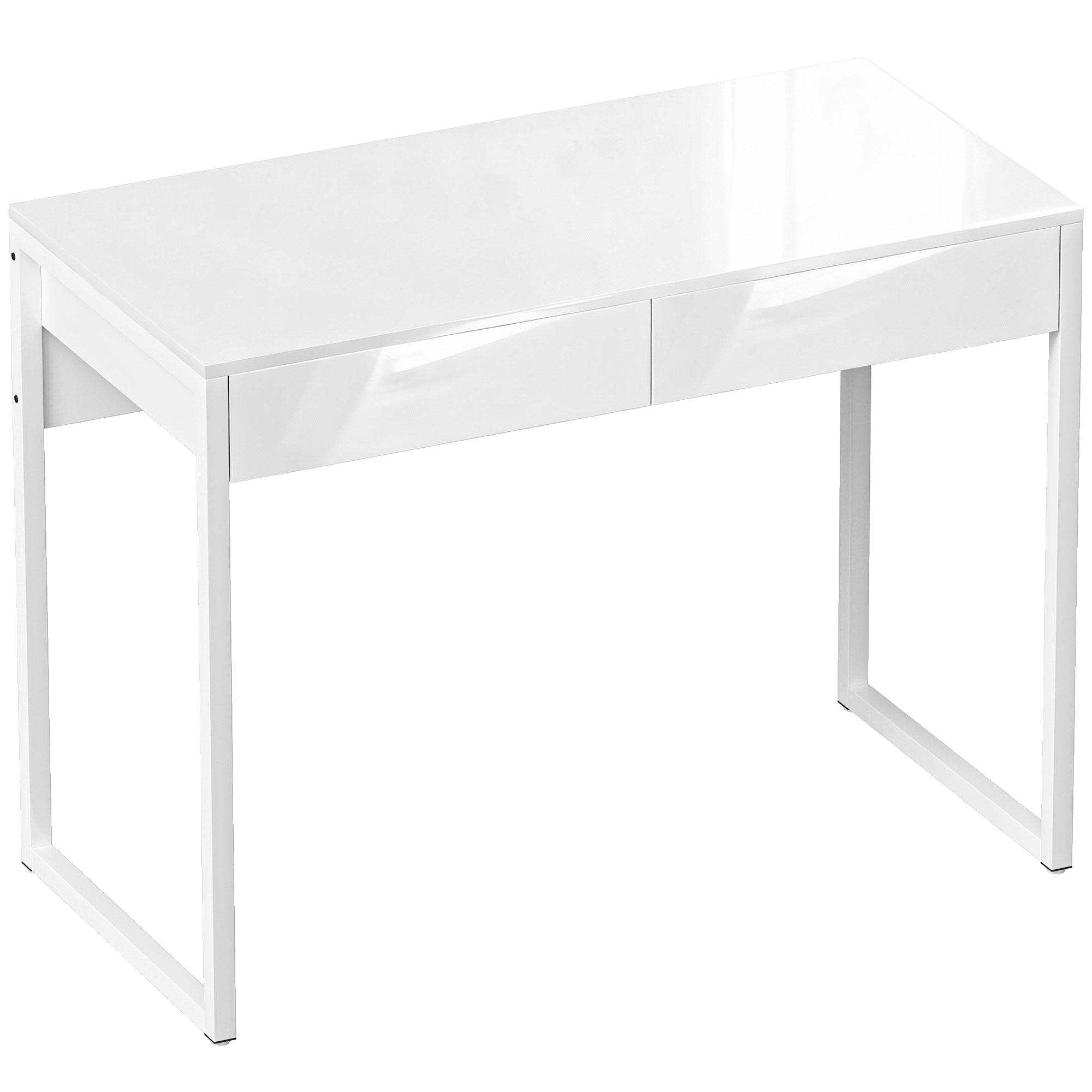 HOMCOM Schreibtisch 100 x 50 cm Computertisch Bürotisch mit 2 Schubladen, Stahlrahmen, für kleine Räume, Home Office, Weiß Aosom