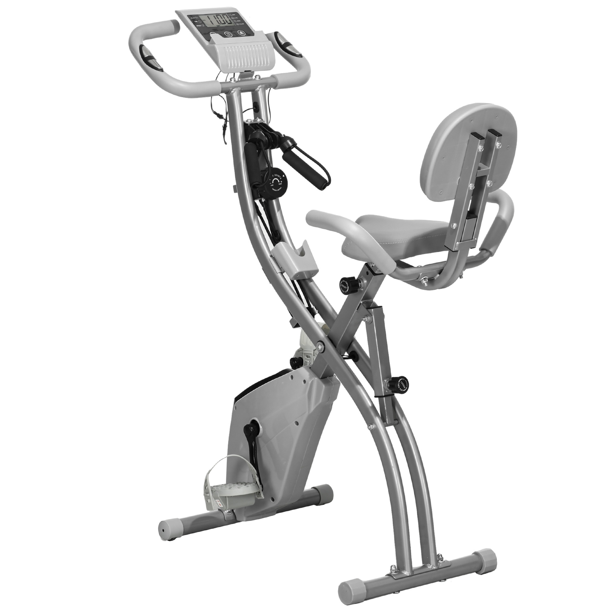 HOMCOM Heimtrainer X-Bike 2-in-1 Fahrradtrainer klappbar mit LCD-Display 8-stufigem Magnetwiderstand Spannseil aus Stahl Grau 97x51x115 cm Aosom.de