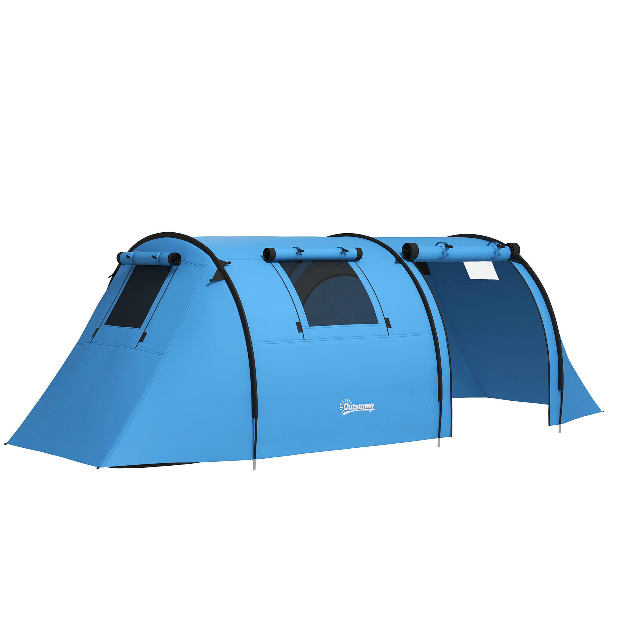 Outsunny Campingzelt für 3-4 Personen stabil wasserdicht Familienzelt mit Schlafzimmer Wohnzimmer, Kuppelzelt mit 3000mm Wassersäule Tunnelzelt Zelt für Camping Reise, Himmelblau   Aosom
