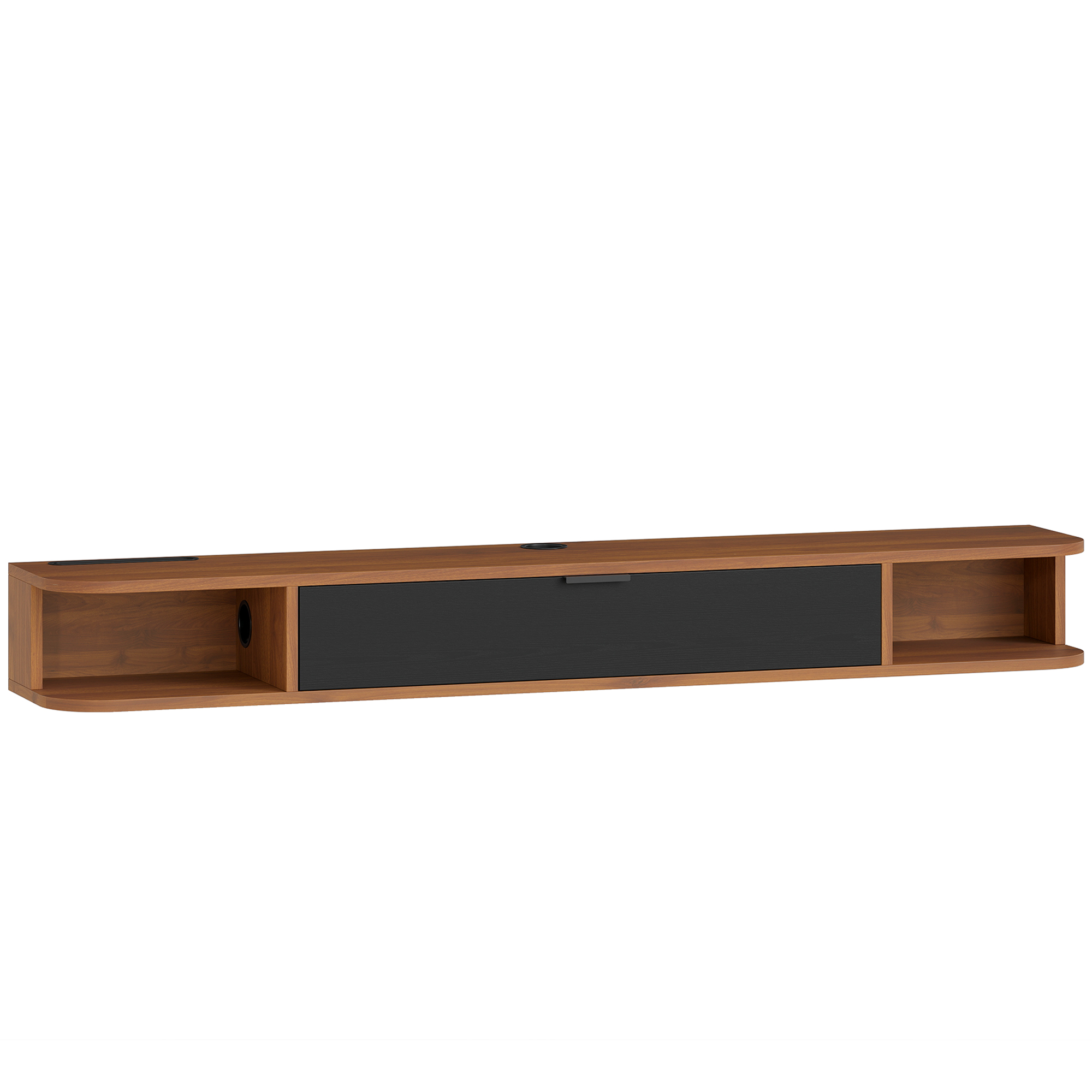 HOMCOM Wand-TV-Möbel 140 cm, TV-Bank für Fernseher bis 60 Zoll, Klappschublade, 2 offene Ablagen und Kabeldurchführung, Wand-Lowboard, Nussbaum   Aosom