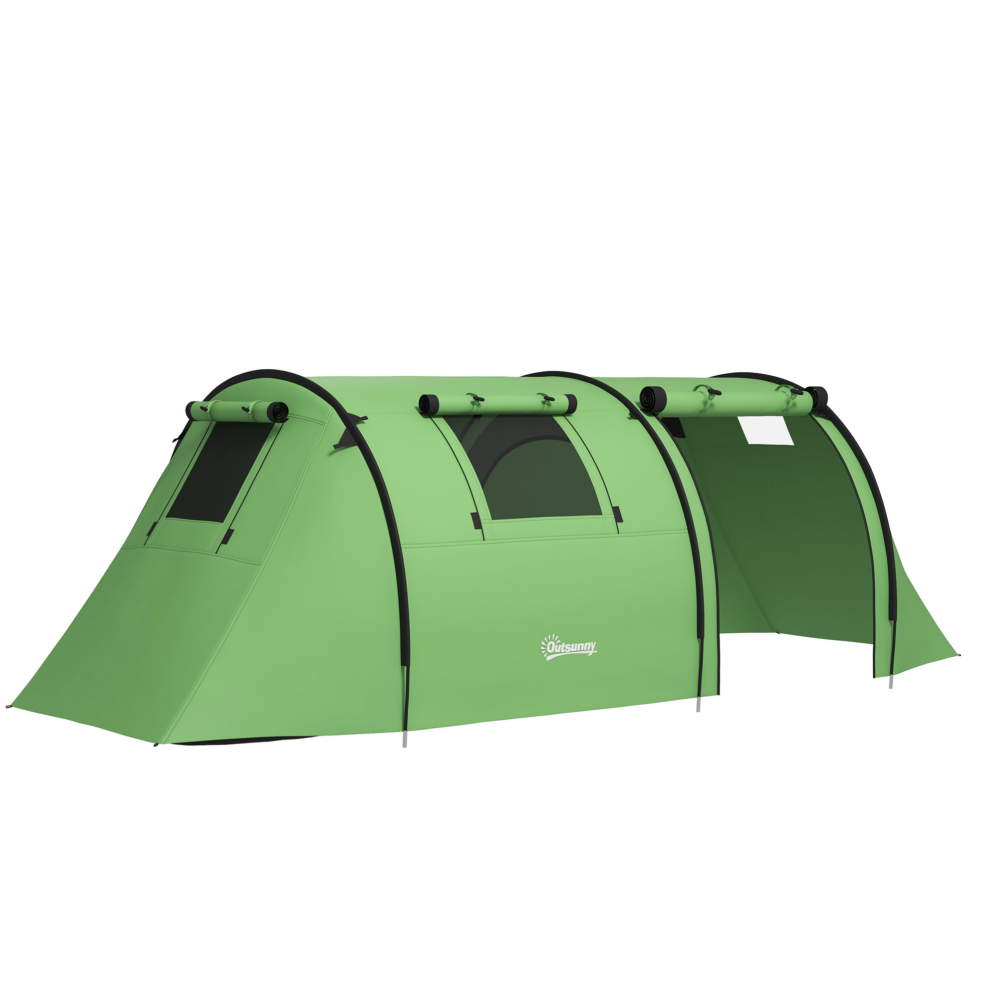Outsunny Campingzelt für 3-4 Personen stabil wasserdicht Familienzelt mit Schlafzimmer Wohnzimmer, Kuppelzelt mit 3000mm Wassersäule Tunnelzelt Zelt für Camping Reise, Dunkelgrün Aosom