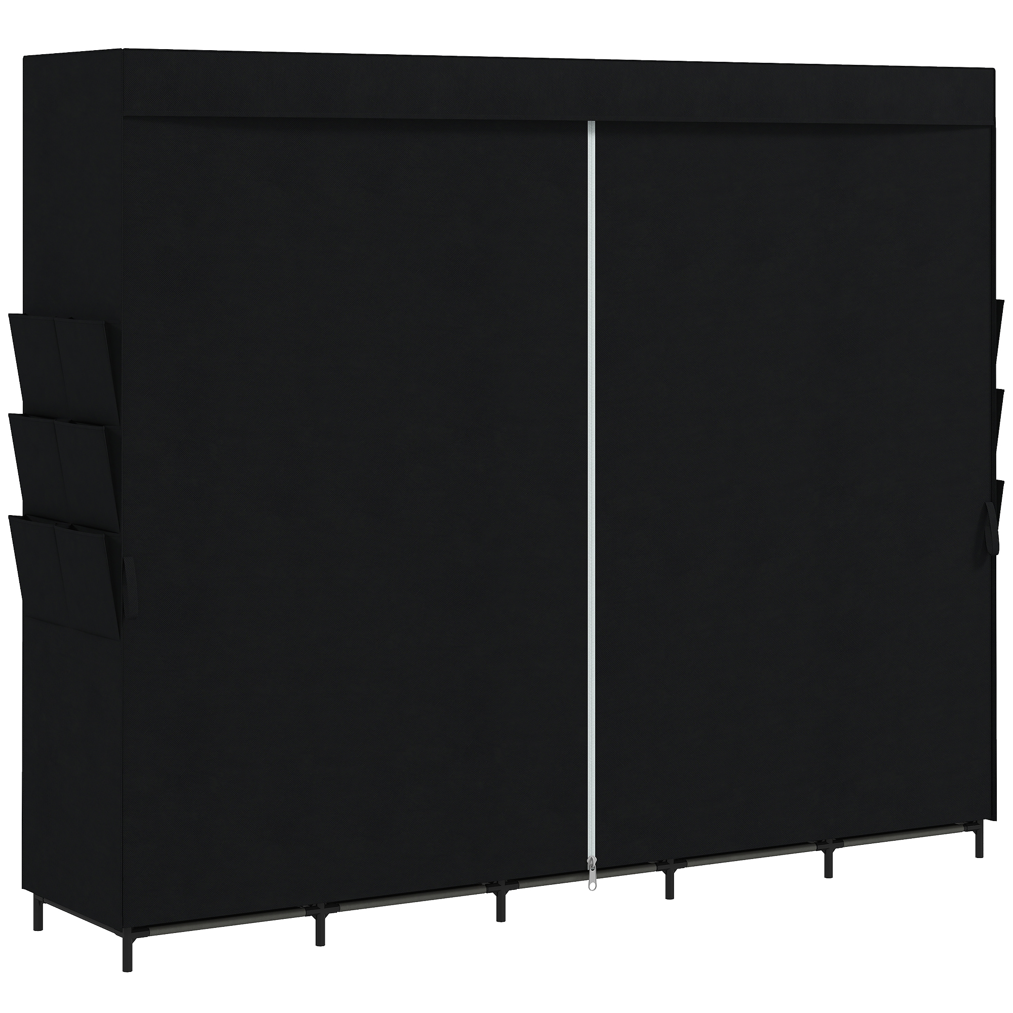 HOMCOM Stoffschrank Kleiderschrank Kleiderschrank ohne Werkzeug, 5 Kleiderstangen, 5 Ablagen und 6 Seitentaschen, staubdicht, 212 x 45 x 167 cm, Schwarz Aosom