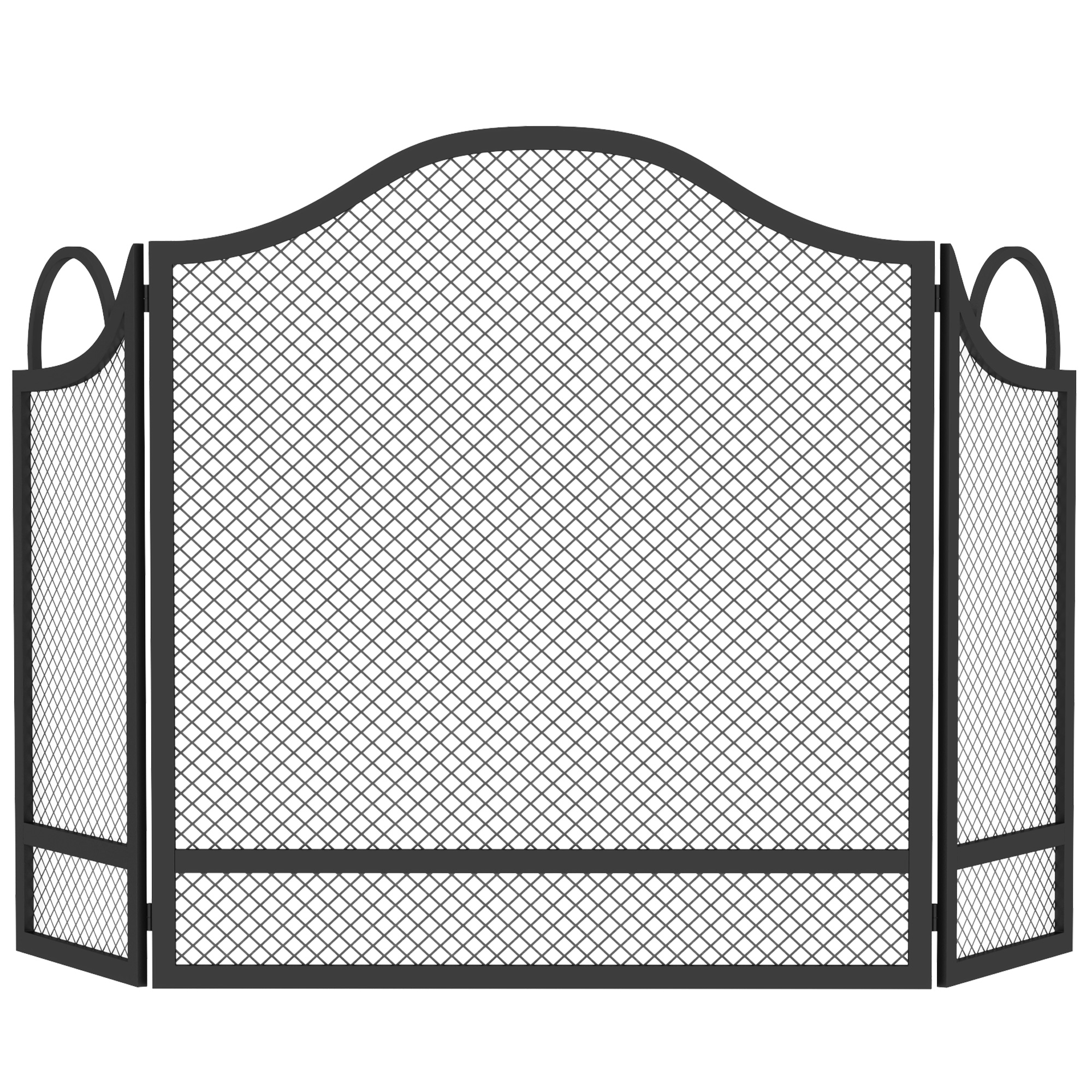 HOMCOM 3-teiliges klappbares Funkenschutzgitter für Kamin, pulverbeschichtetes Metall, sofort einsatzbereit, 122x1x74 cm, Schwarz Aosom