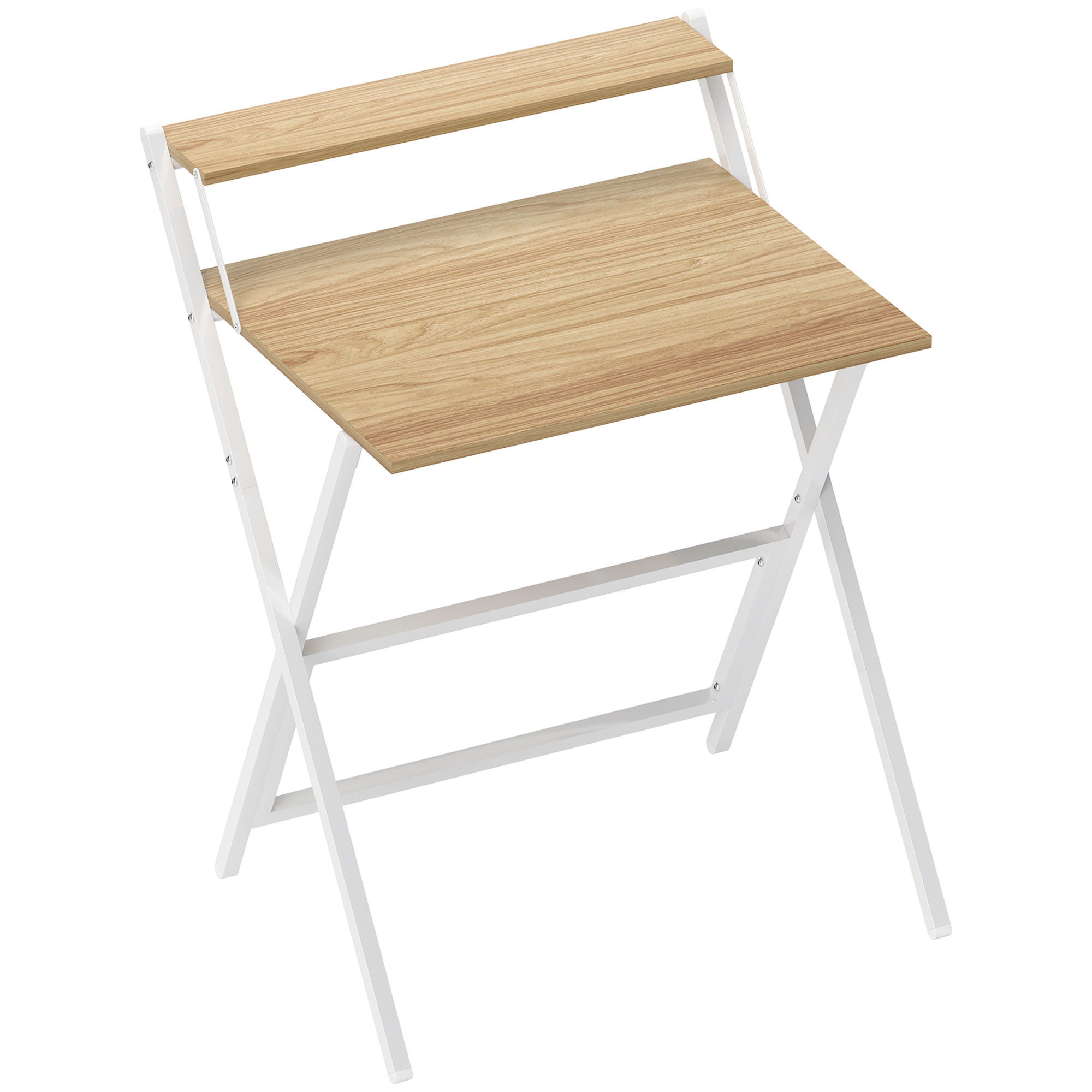 HOMCOM Schreibtisch mit Monitorständer, 70 cm Klappbarer Computertisch Platzsparender Klappschreibtisch mit Stahlrahmen für Homeoffice, Kleine Räume, Wohnzimmer, Natur   Aosom