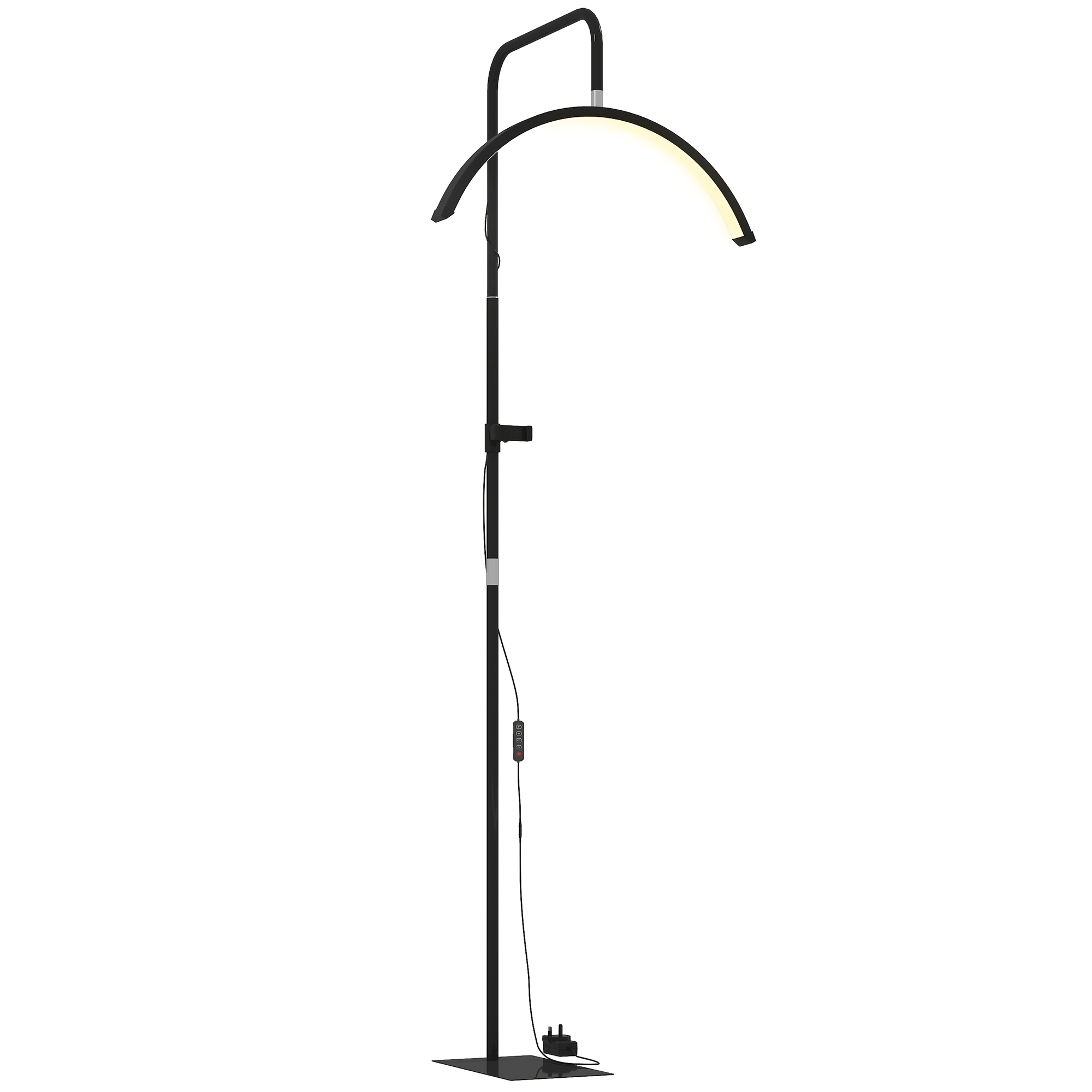 HOMCOM Stehlampe Stehleuchte mit 350° drehbarem Kopf, 7 Farbtemperaturen und Handyhalter, dimmbare Standleuchte für Wimpernverlängerung, Tattoo, Nägel, Hautpflege, Schwarz Aosom