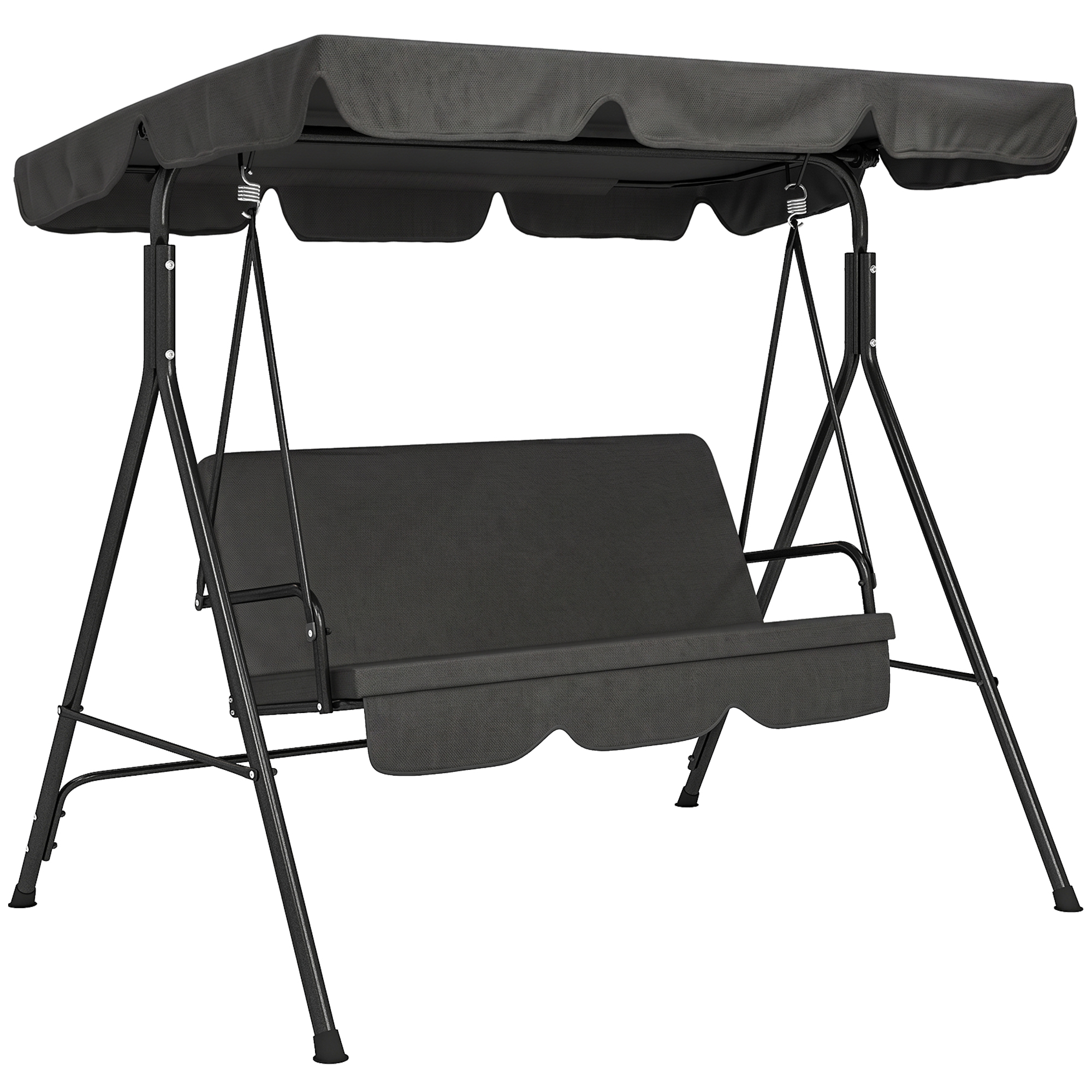 Outsunny Hollywoodschaukel 3-Sitzer Gartenschaukel mit verstellbarem Dach, stabile Stahlkonstruktion, Schwarz, 172 x 110 x 153 cm für Garten & Terrasse Aosom.de