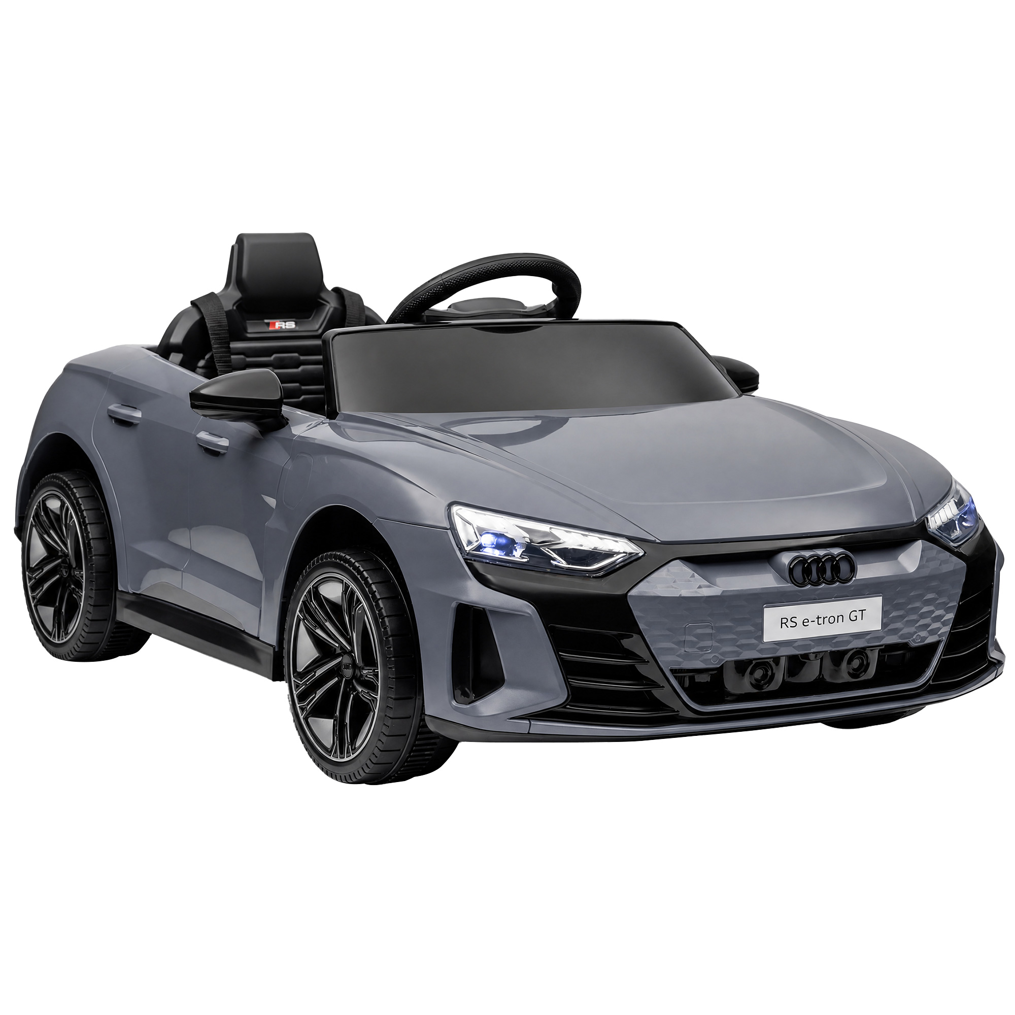 HOMCOM Kinder Elektroauto 12V Kinderauto mit 2,4 GHz Fernbedienung, 2 Motor, Kinderfahrzeug mit 4 gefederten Rädern, Hupe, Scheinwerfer, Musik, Sanftstart, Hilfsrad, für 3-5 Jahre, Grau Aosom