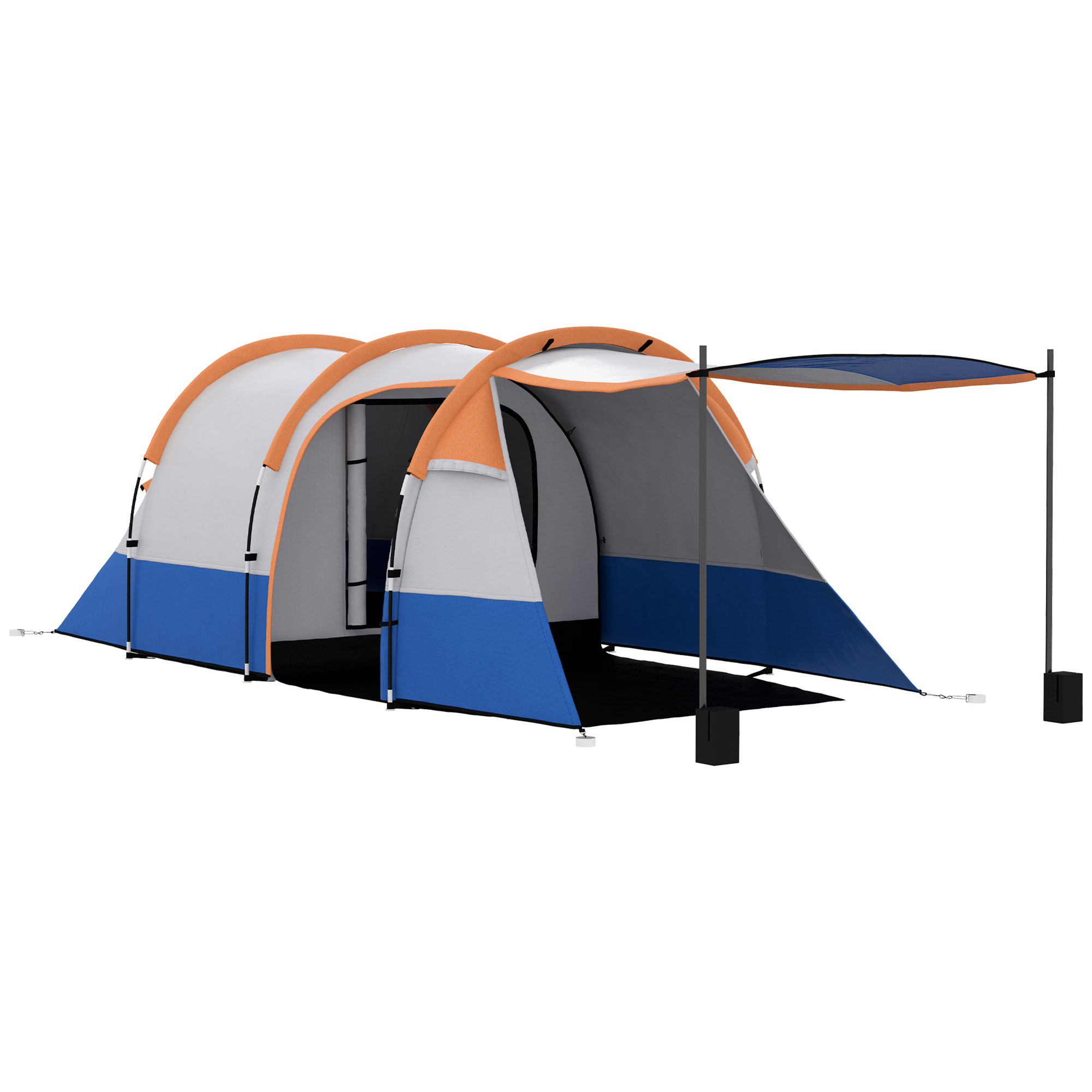 Outsunny Campingzelt, Tunnelzelt für 3 Personen, mit Lichthaken, Vorzelt, 2 Räumen, Winddicht Familienzelt mit Tragetasche, 2000mm Wasserabweisend Pop Up Zelt für Camping, Garten, Orange Aosom