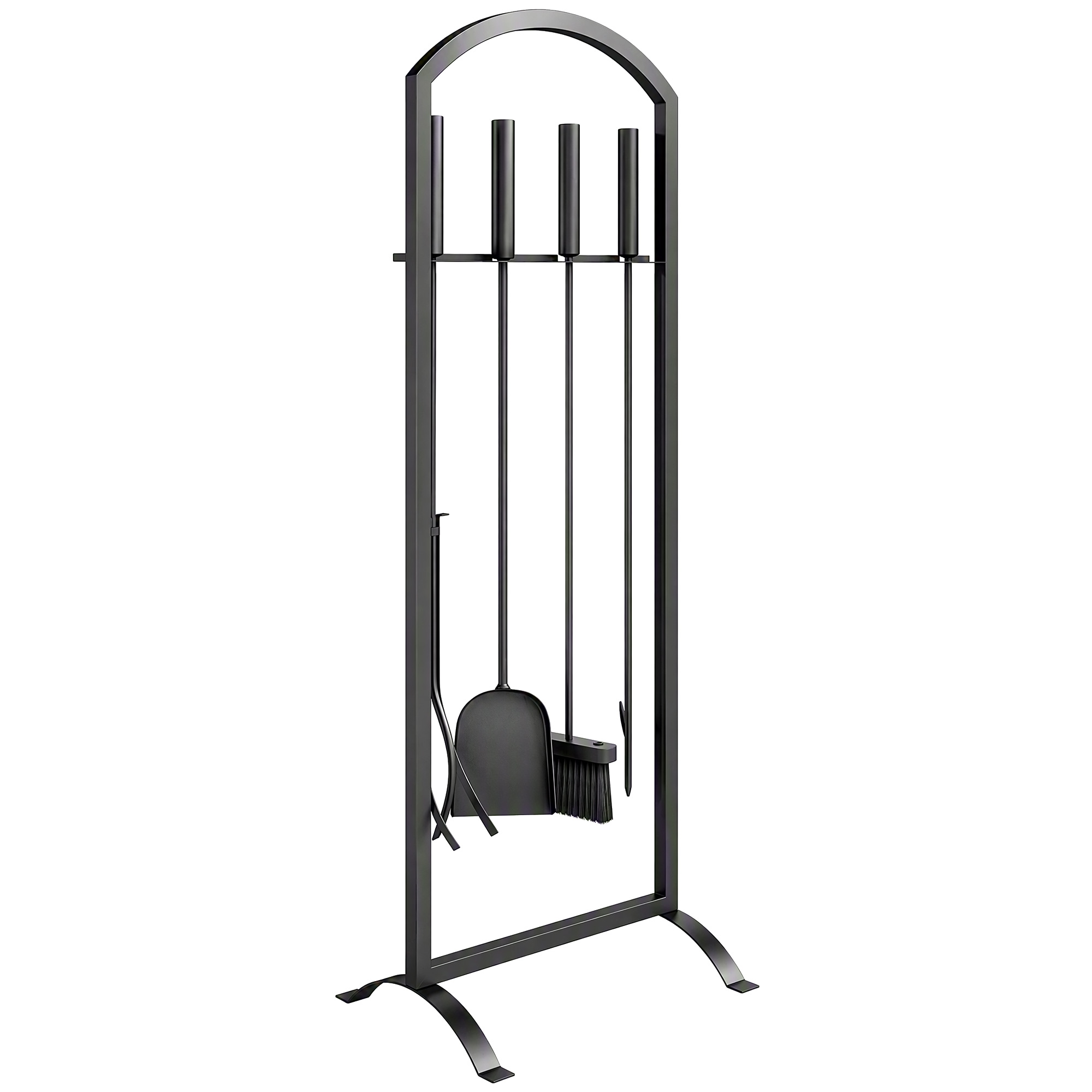 Outsunny 6-teiliges Kamin-Set, Metall-Kaminwerkzeuge mit Holztragetasche, Bürste, Schaufel, Feuerhaken, Zange und Ständer, Schwarz   Aosom