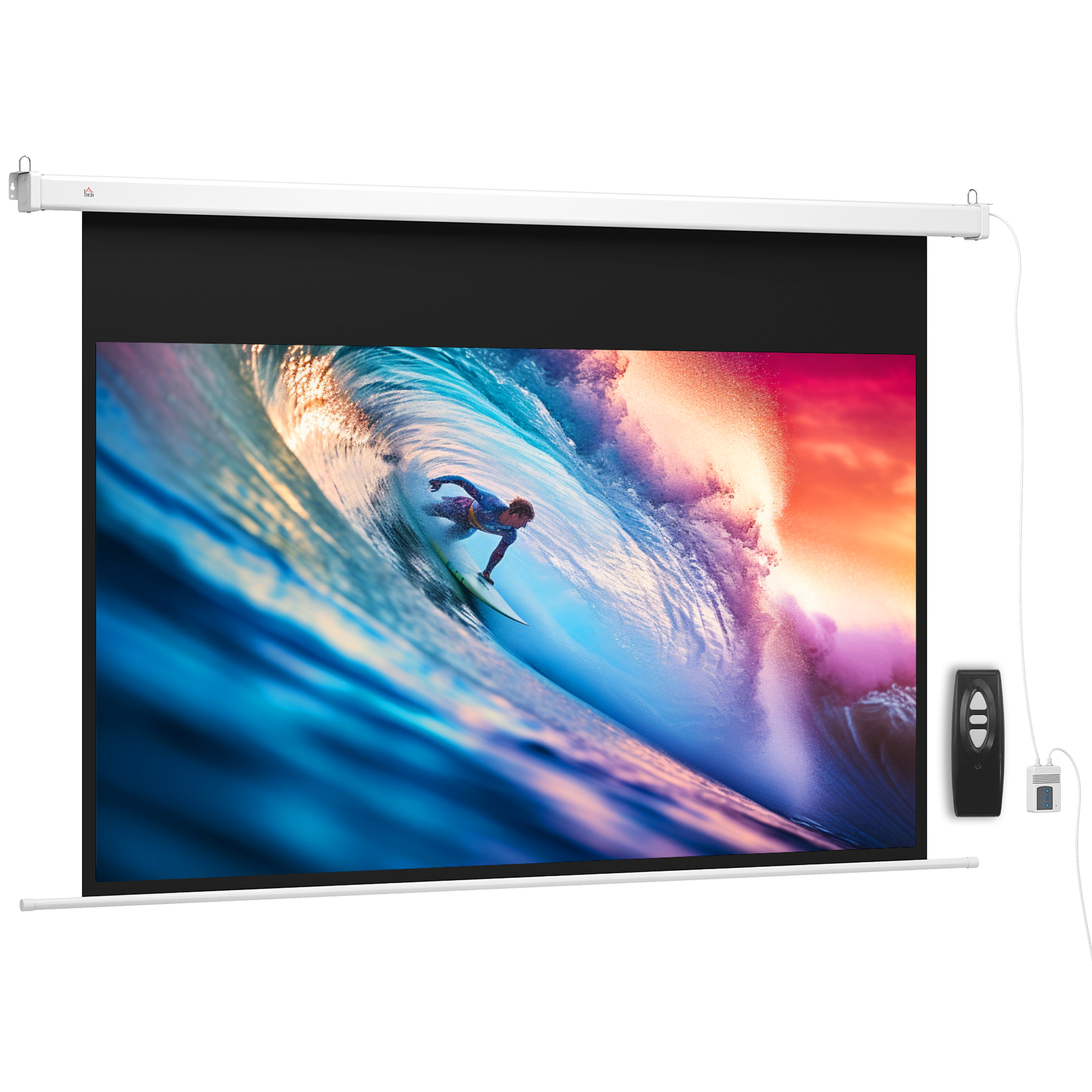 HOMCOM Beamer Leinwand 293 x 193 cm 120 Zoll 16:9 HD 4K Projektionsleinwand Elektrisch mit Fernbedienung, Rollo-Leinwand für Wand- und Deckenmontage, für Heimkino, Büro   Aosom